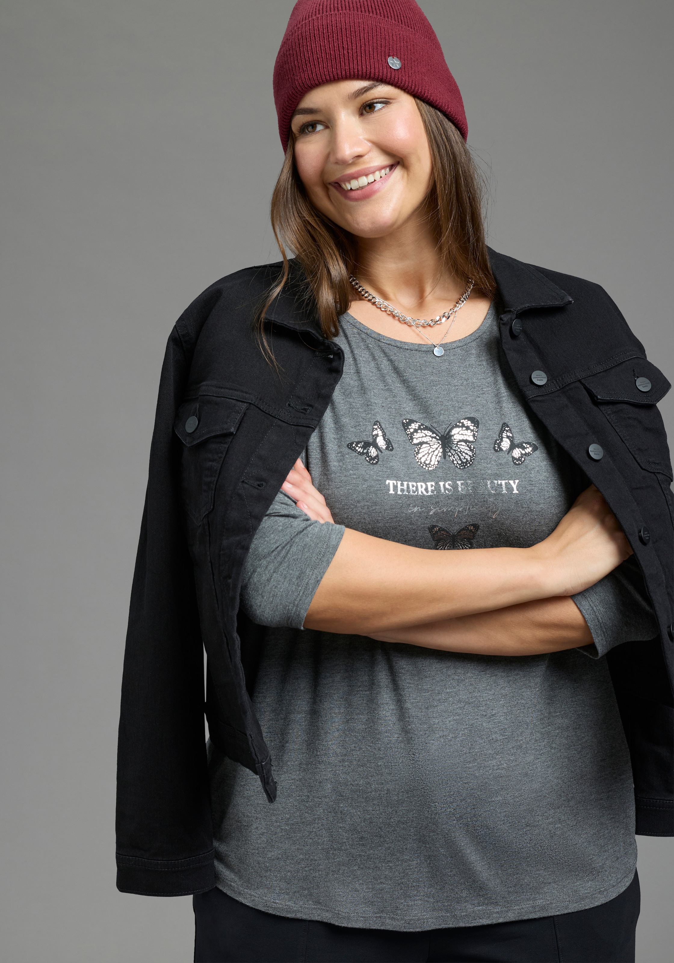 Image of Laura Scott CURVE 3/4-Arm-Shirt "Grosse Grössen" figurumschmeichelnd, hüftbedeckend, mit Rundhalsausschnitt