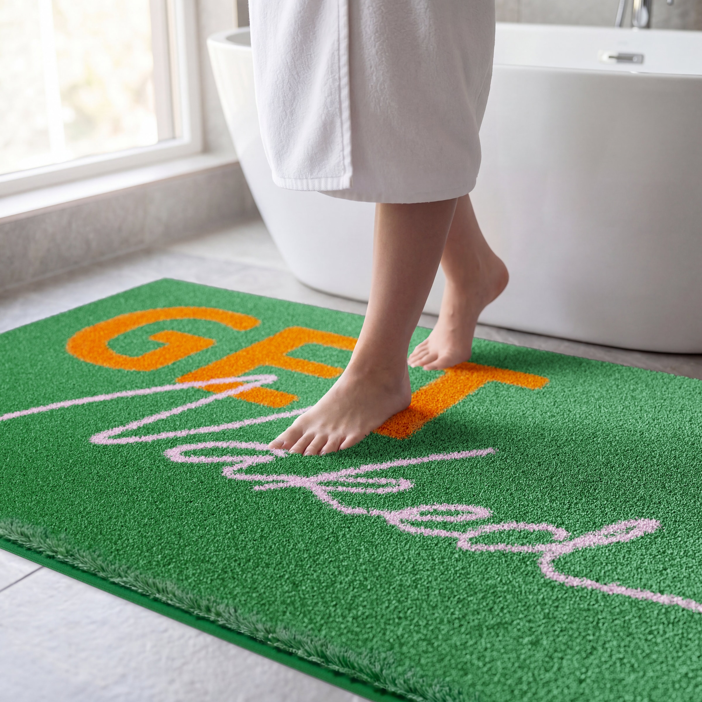 GOODproduct Tapis de bain »Get Naked, modern, Badvorleger, Badezimmer Teppich« Höhe 20 mm revêtement antidérapant Séchage rapide tapis de bain, avec inscription, 2 variantes, rectangulaire