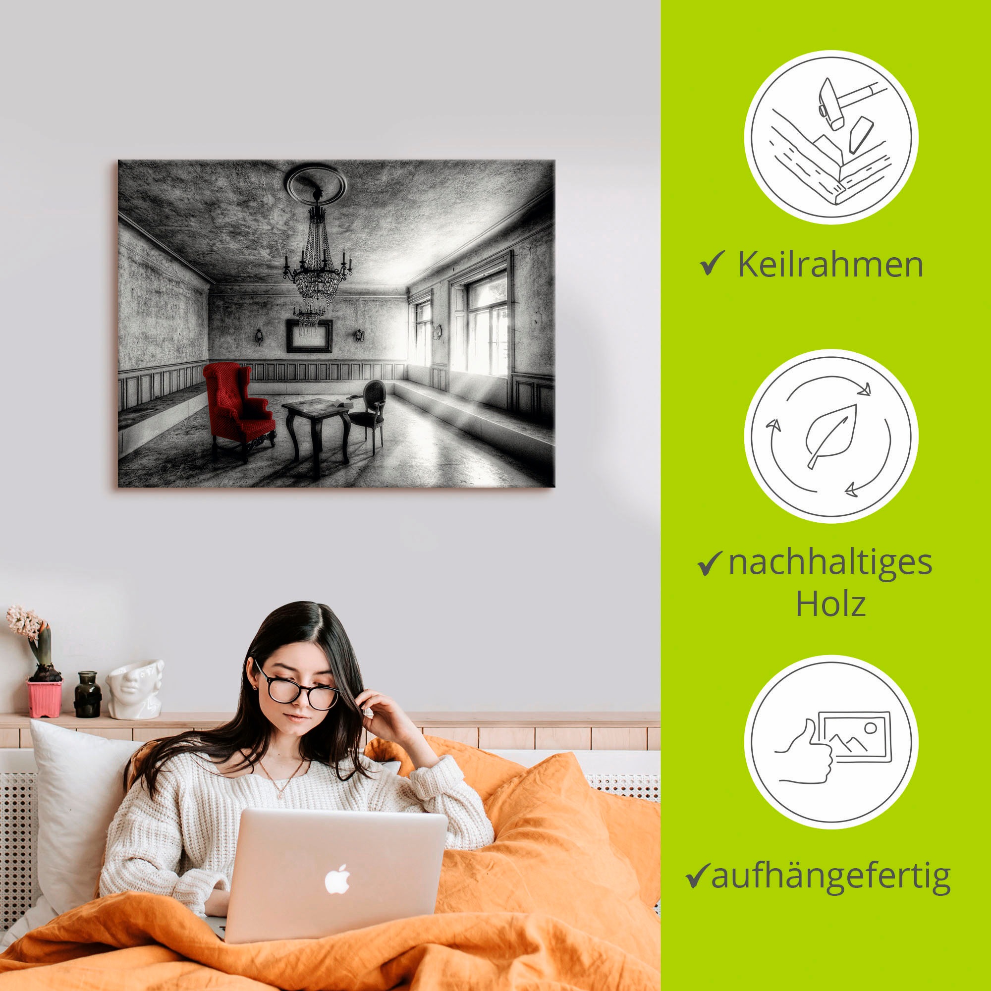 Artland Leinwandbild »Lost Place - Roter Sessel« Architektonische Elemente 1 Stk. tlg. auf Holzrahmen gespannt