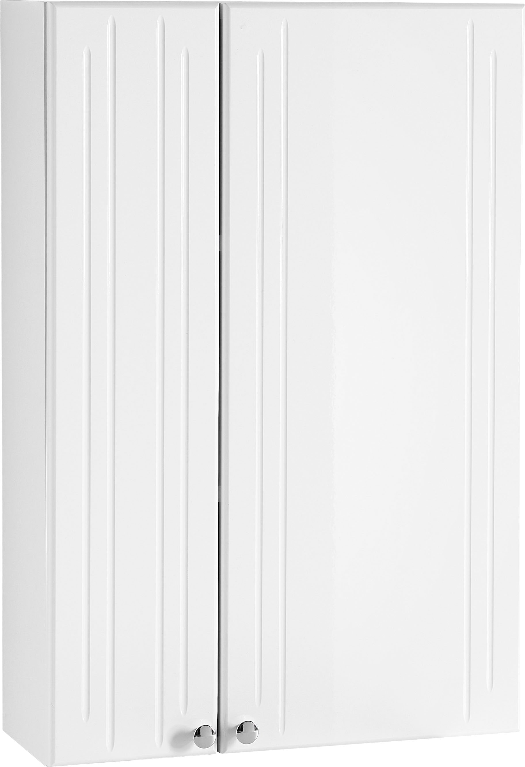 Image of Saphir Hängeschrank "Quickset 955 Wand-Badschrank 50 cm breit mit 2 Türen, 2 Einlegeböden" Badezimmer-Hängeschrank, Weiss Hochglanz, Griffe in Chrom Glanz