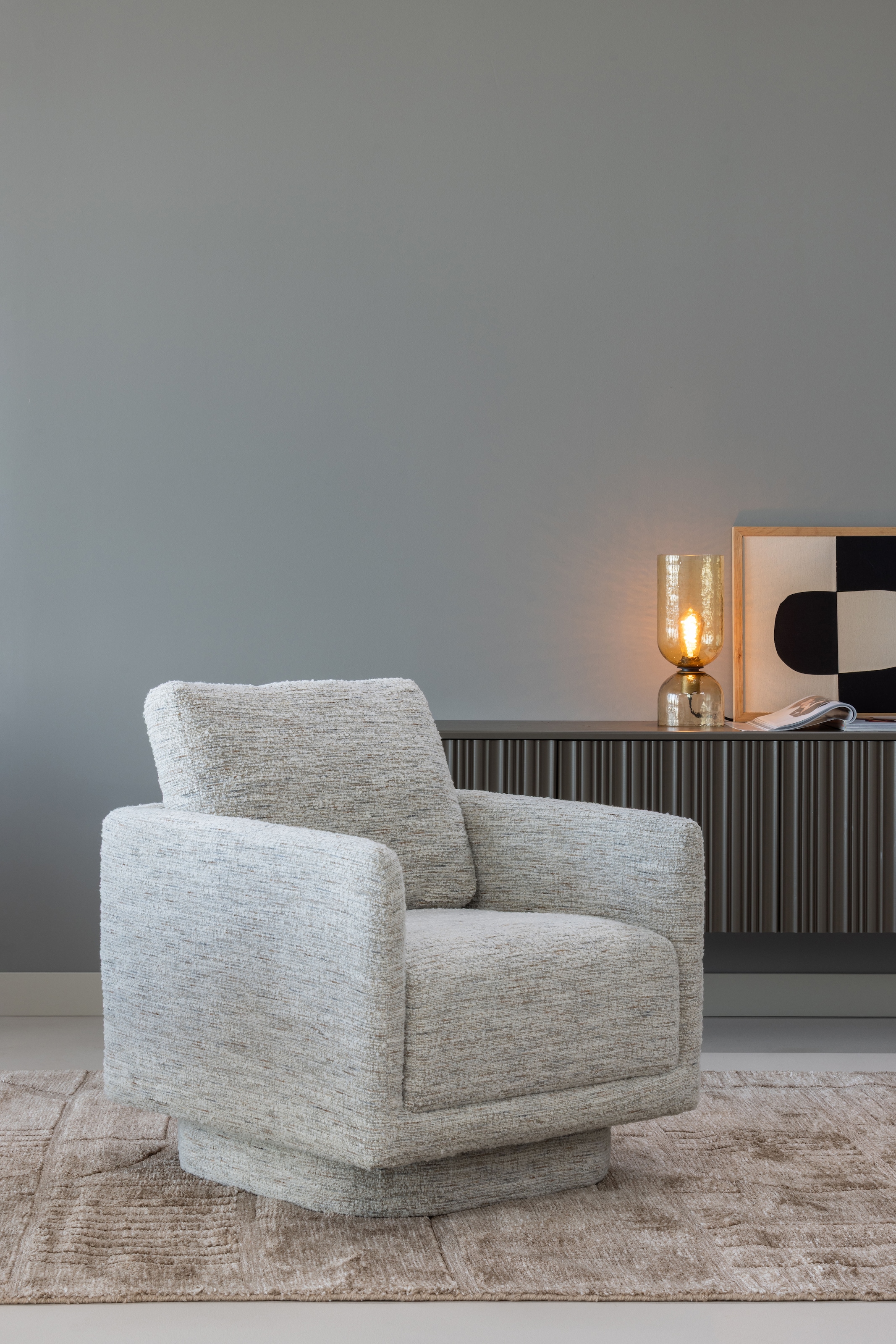 WOOOD Fauteuil pivotant »Oska mit Sizz-Melange-Bezug und Drehmechanismus B 78 x T 79 x H 64 cm« Haute résistance à l'usure, capacité de charge 130 kg, accoudoirs intégrés