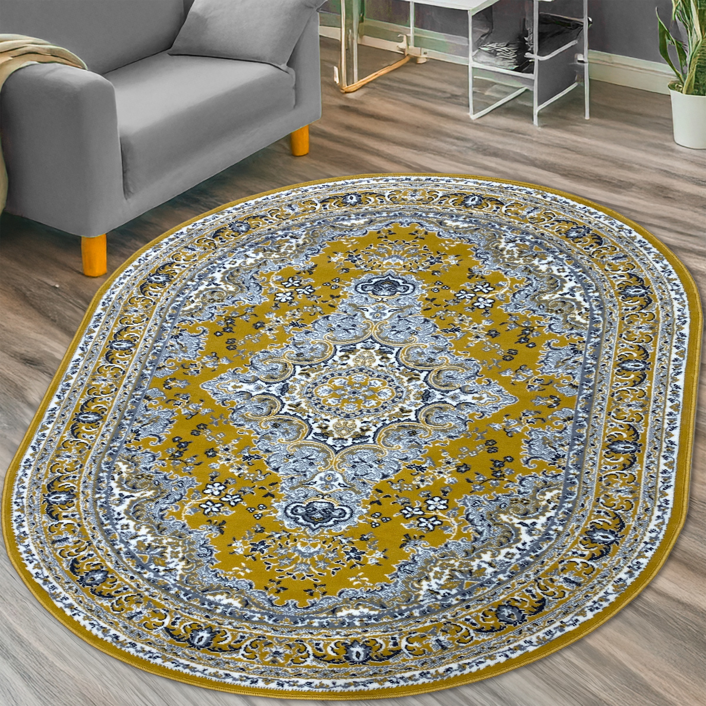 GOODproduct Teppich »Oriental, Made in Belgium« oval 7 mm Höhe Orient-Optik, mit Bordüre, Kurzflor, pflegeleicht, elegant