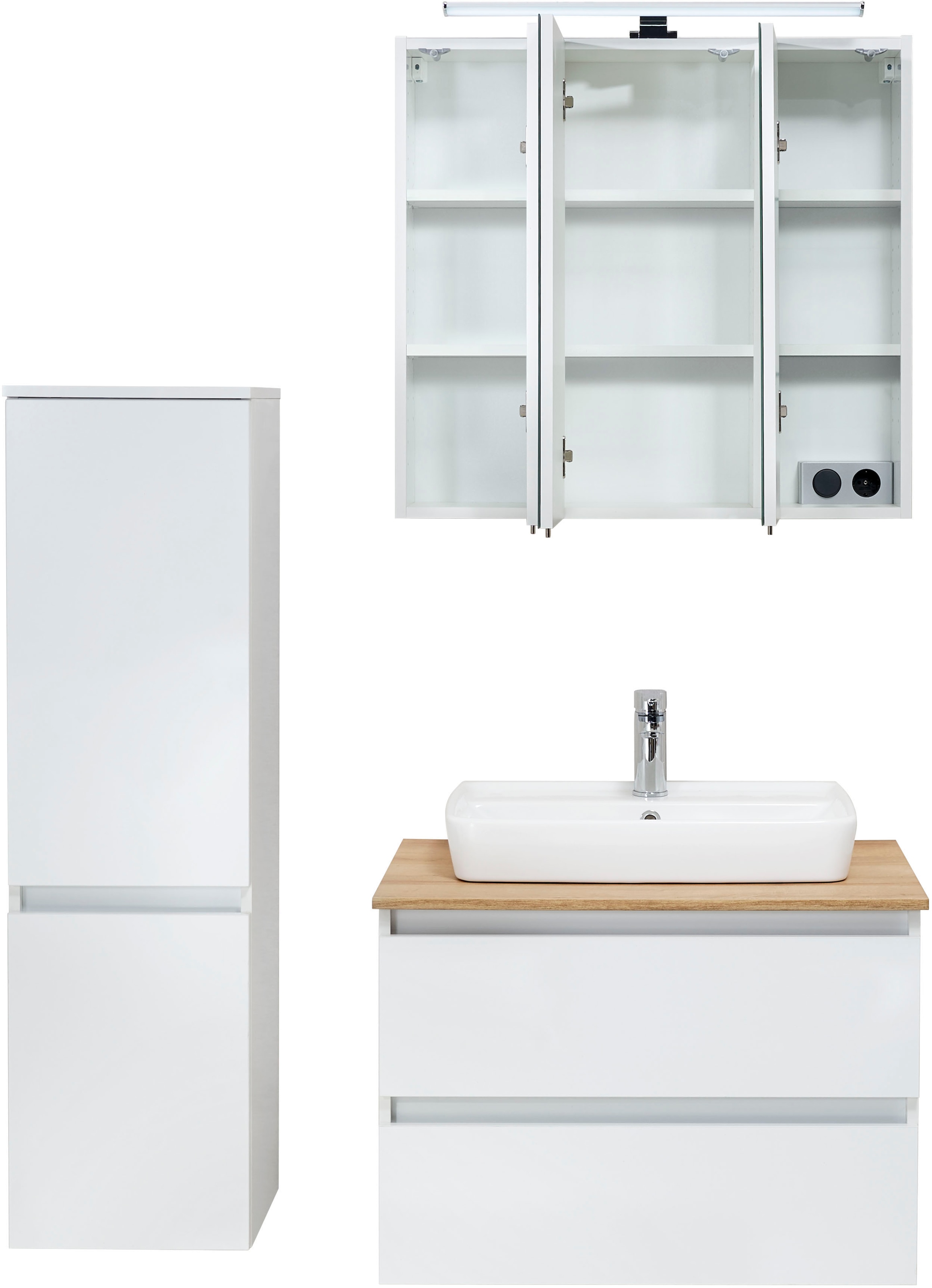 Saphir Ensemble de meubles de salle de bain »Quickset 360 3-teilig, Keramik-Aufsatzbecken mit LED-Spiegelschrank« 5 cuis tlg.