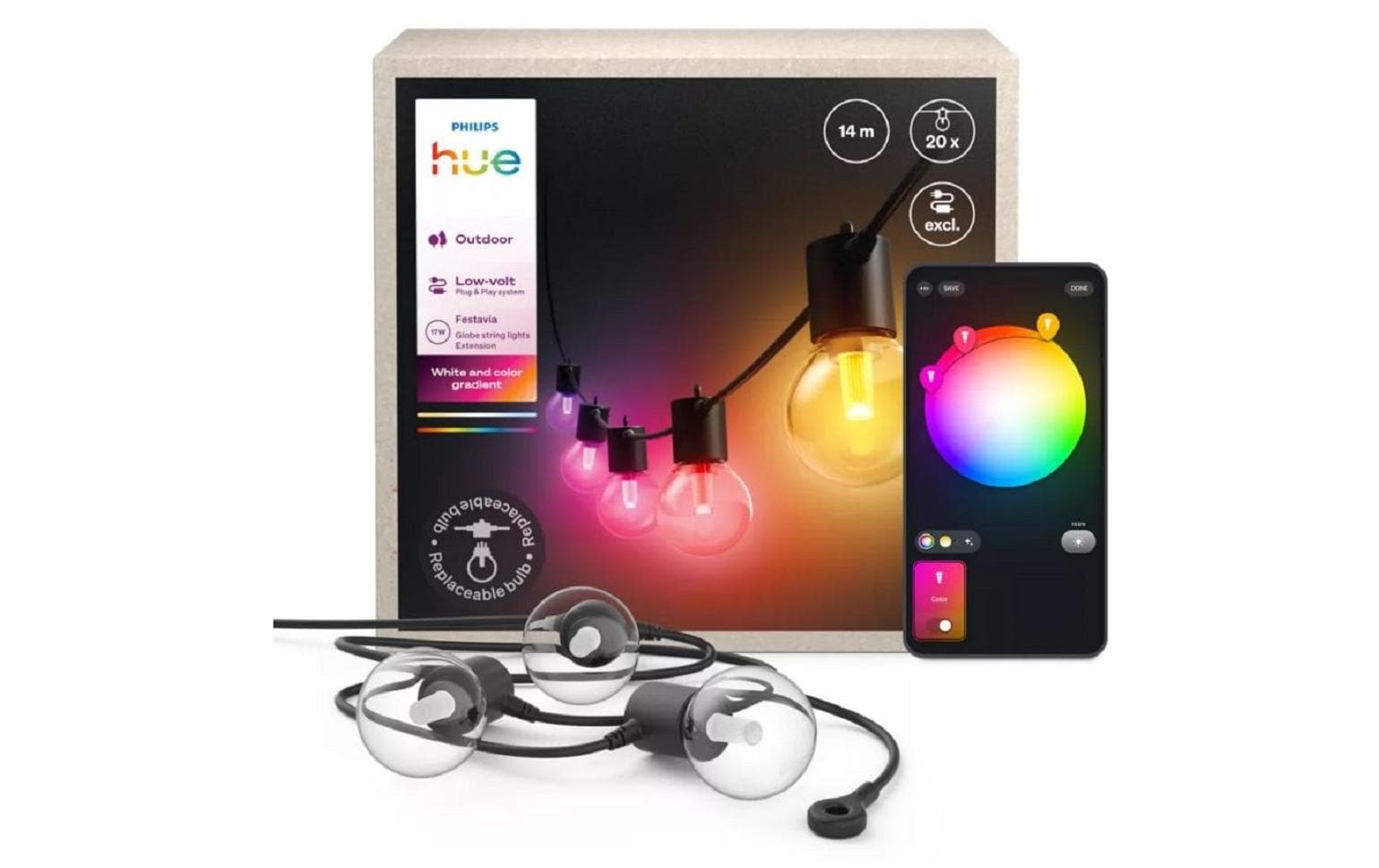 Image of Philips Hue LED-Lichterkette "Festavia Globe Outdoor Erweiterung 14 m"