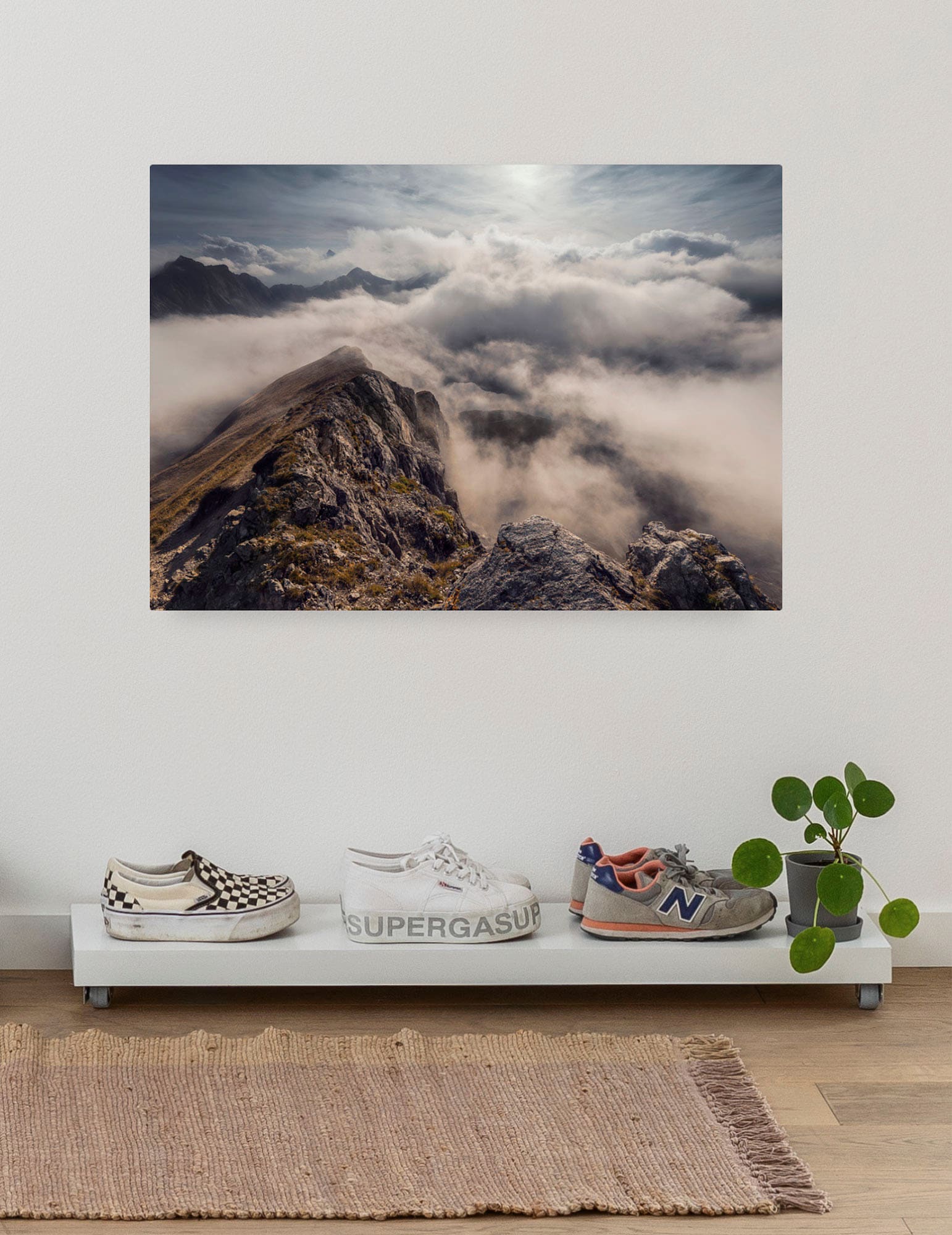 Image of Komar Leinwandbild "Sea of Fog - Grösse 60 x 40 cm" Baum Berge Blumen Blätter Foto Jahreszeiten Landschaft Meer Natur Palmen Strand Packung, 1 Stk. tlg. Keilrahmenbild mi Echtholzrahmen
