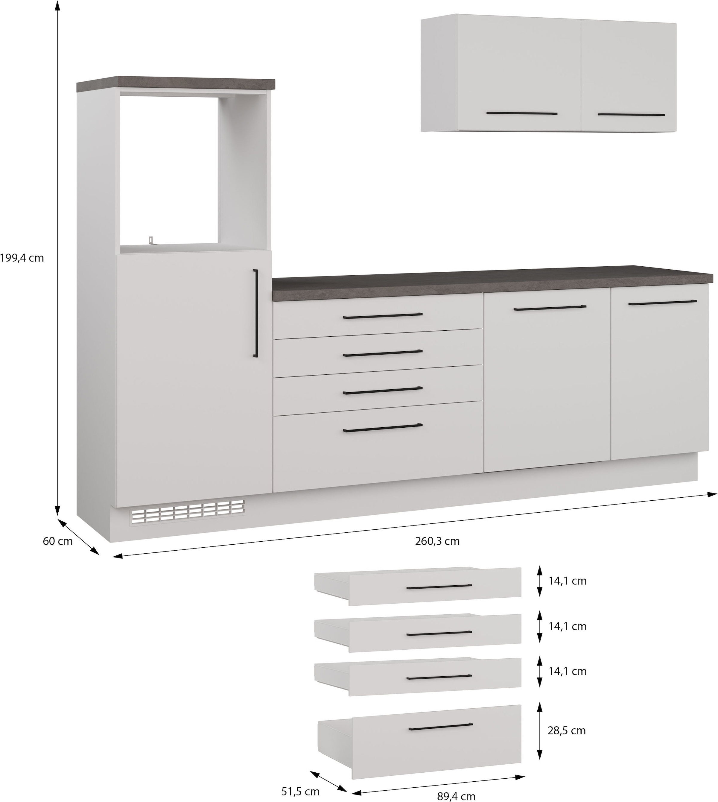 KOCHSTATION Kitchenette »KS-Nova« largeur 260 cm, au choix avec appareils Hanseatic-E