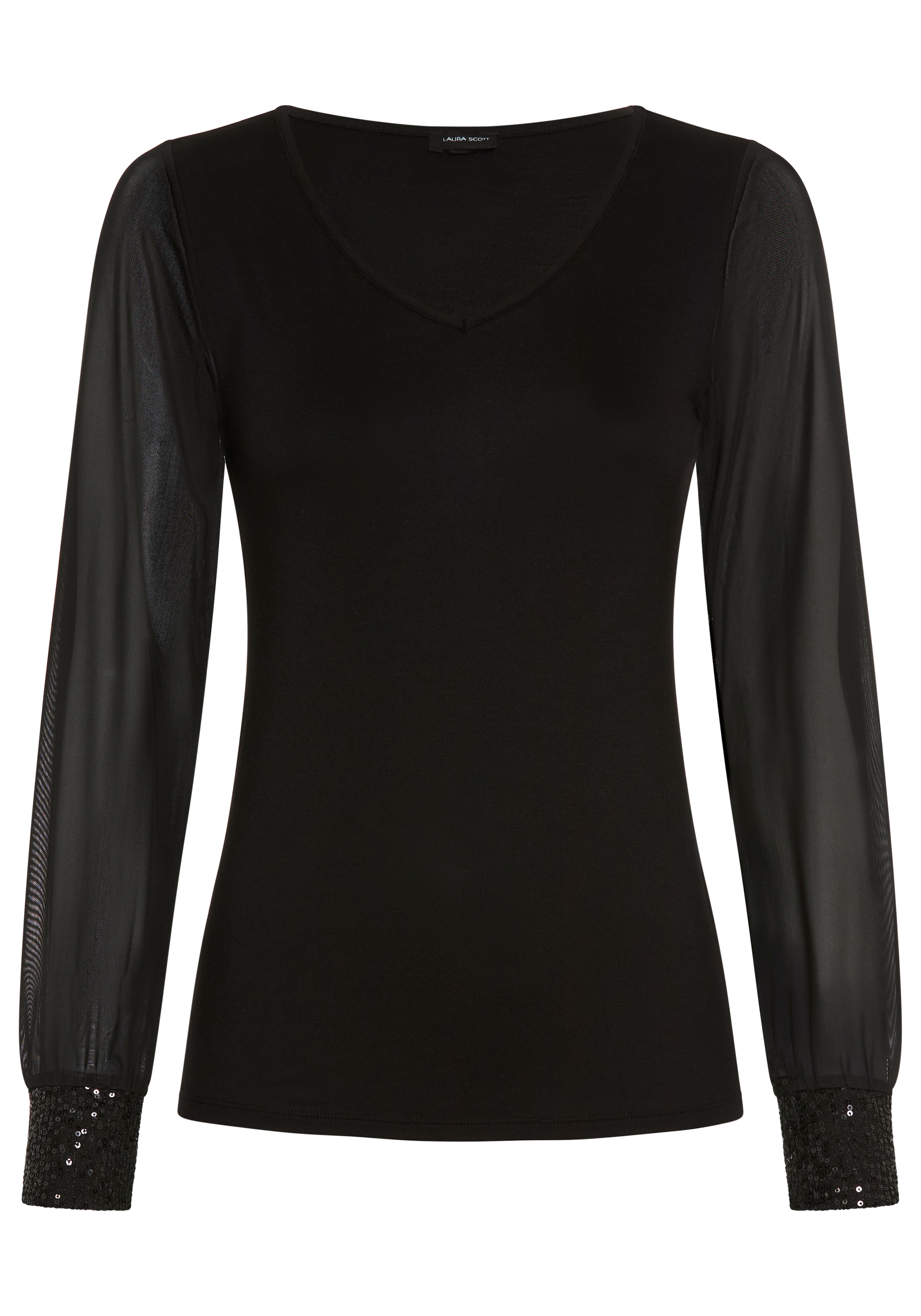 Laura Scott Shirtbluse »mit Mesh und Pailetten« figurbetonte Passform, mit V-Ausschnitt