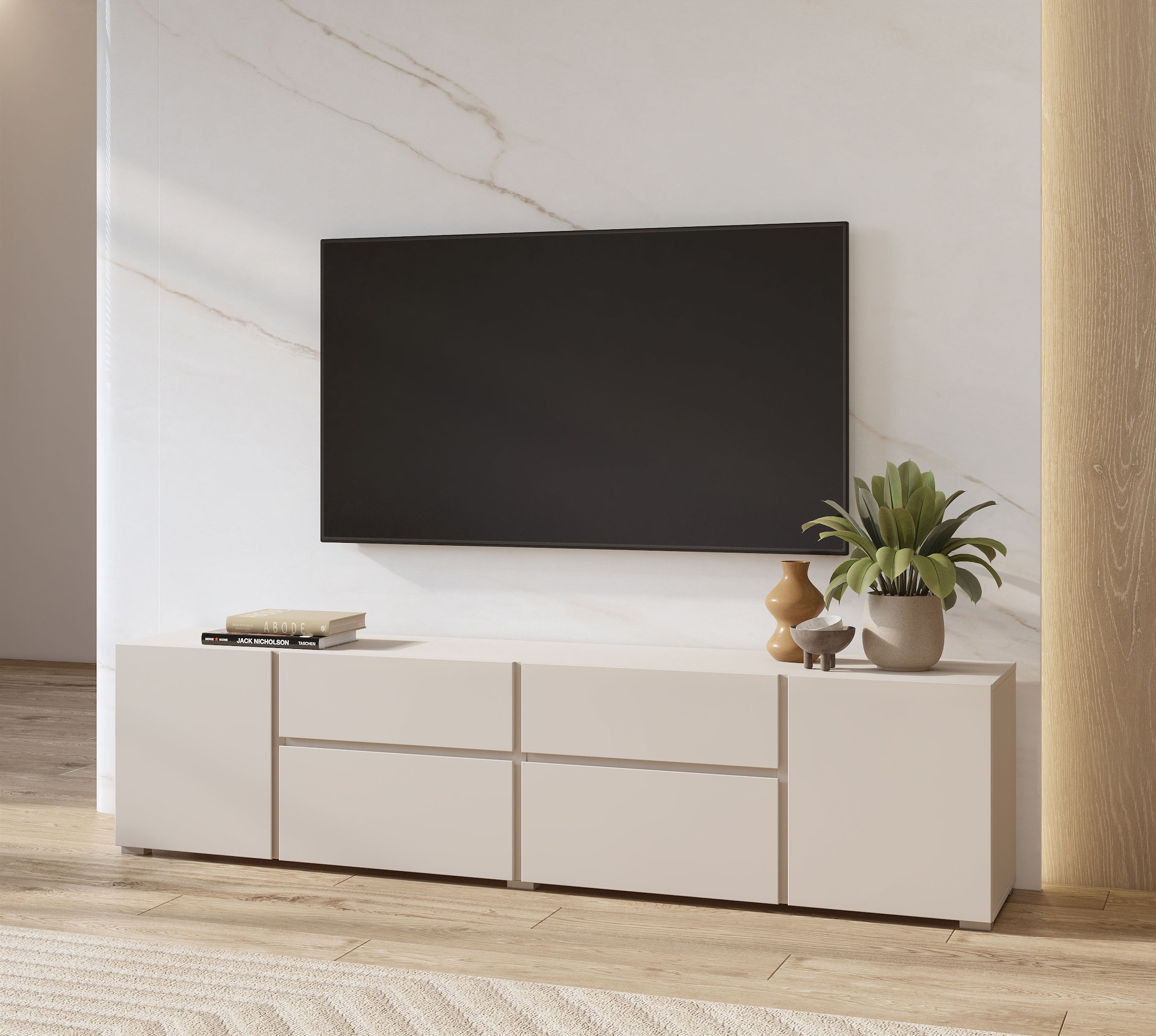 GOODproduct Table basse »Metric,Breite 195cm, grifflose Lowboard 2Klappen/2Schubkästen/2Tür« TV-Schrank mit viel Stauraum, TV-Board
