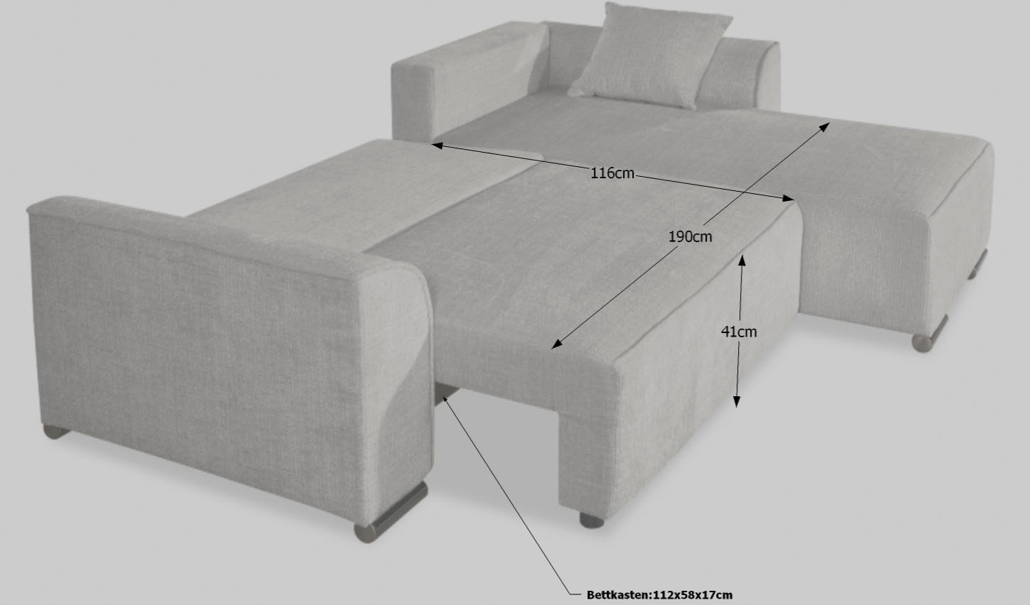 COLLECTION AB »Sara L-Form, B: 236 cm, Schlaffunktion, Bettkasten, optional Topper« Bonnellfederkern, Liegefl. 116x190 cm, Couch als Schlafsofa