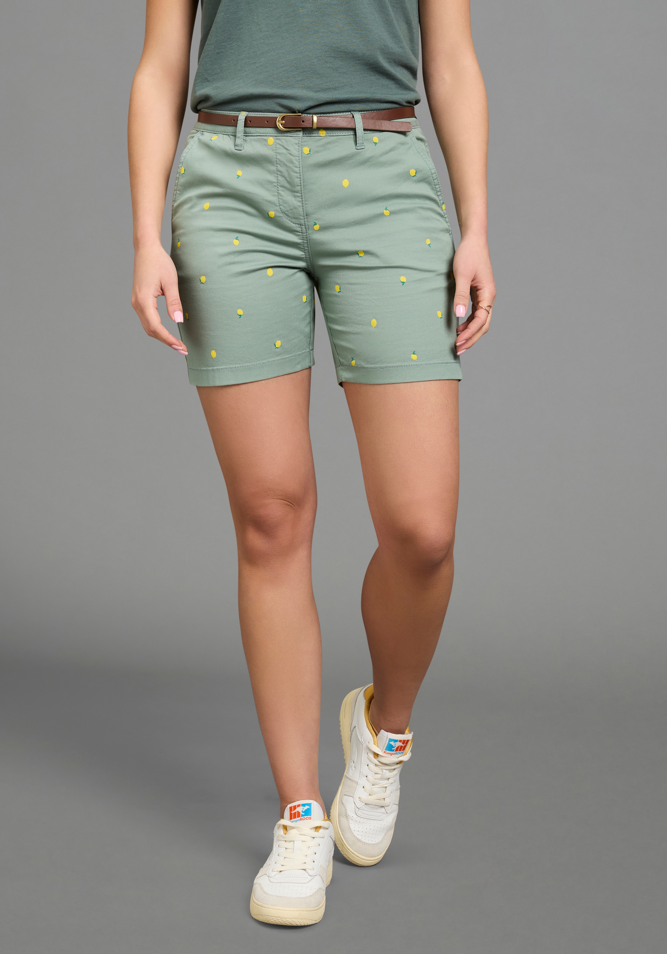 Image of KangaROOS Chinoshorts mit Zitronen, kurze Hose mit geradem Bein, inklusive Gürtel