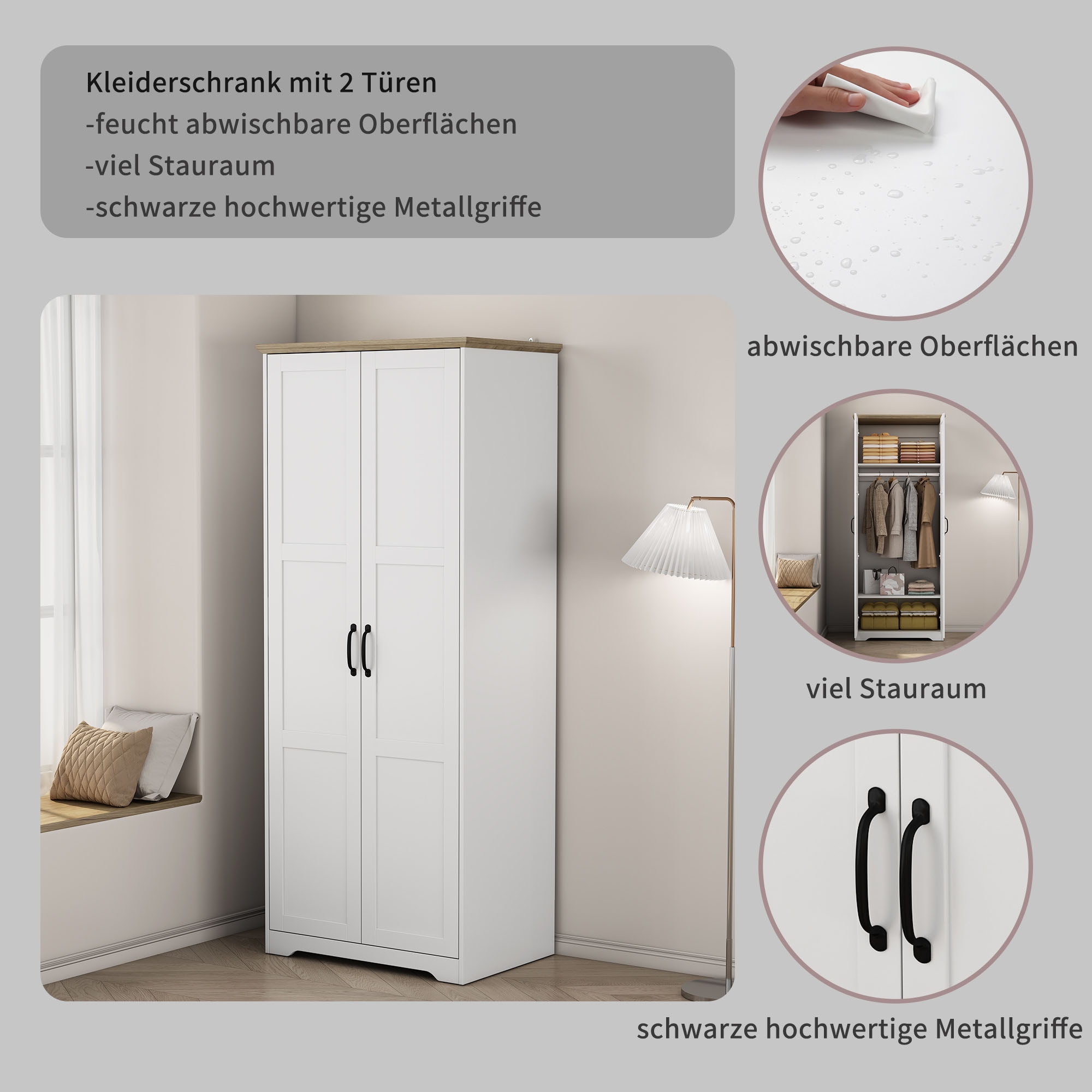 GOODproduct Kleiderschrank »Emmilia Schrank Schlafzimmerschrank im Landhaus Design« Landhaus Schrank mit  2 Türen in Breite 82,7cm, Höhe 2m