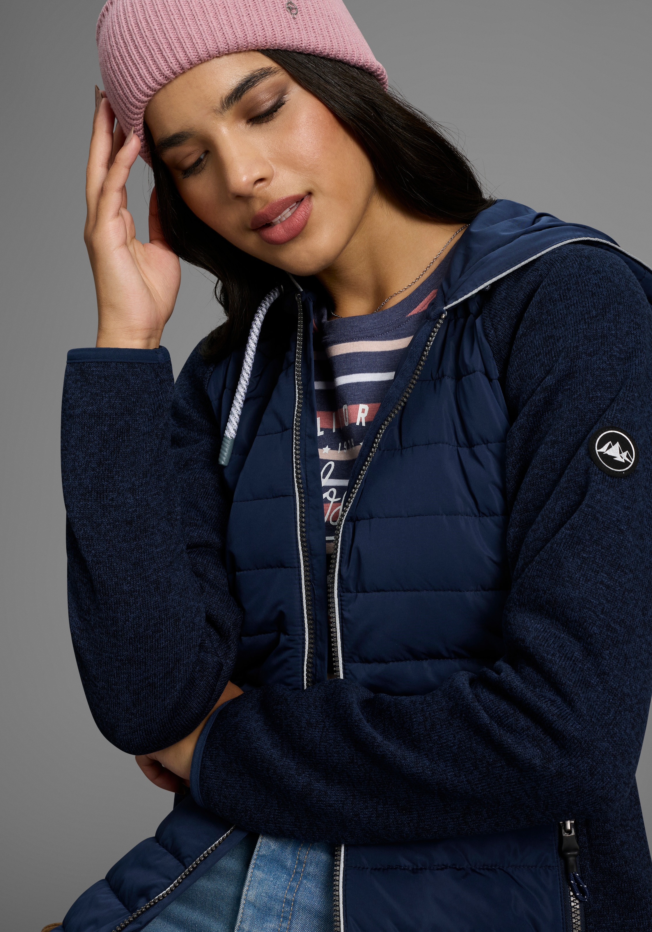 Polarino Strickfleecejacke, mit Kapuze, mit wattiertem Bereich-Hybridjacke, Übergangsjacke