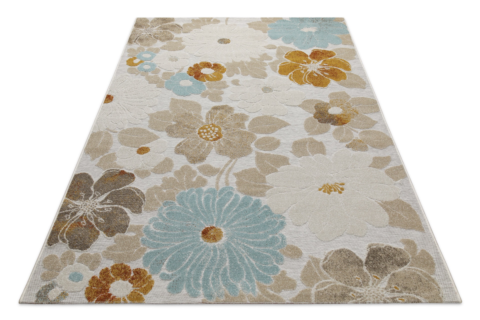 Wecon home Outdoorteppich »Beach Flower«, rund, 5 mm Höhe, für Innen & Aussen, strapazierfähig, pflegeleicht, Hoch-Tief Effekt