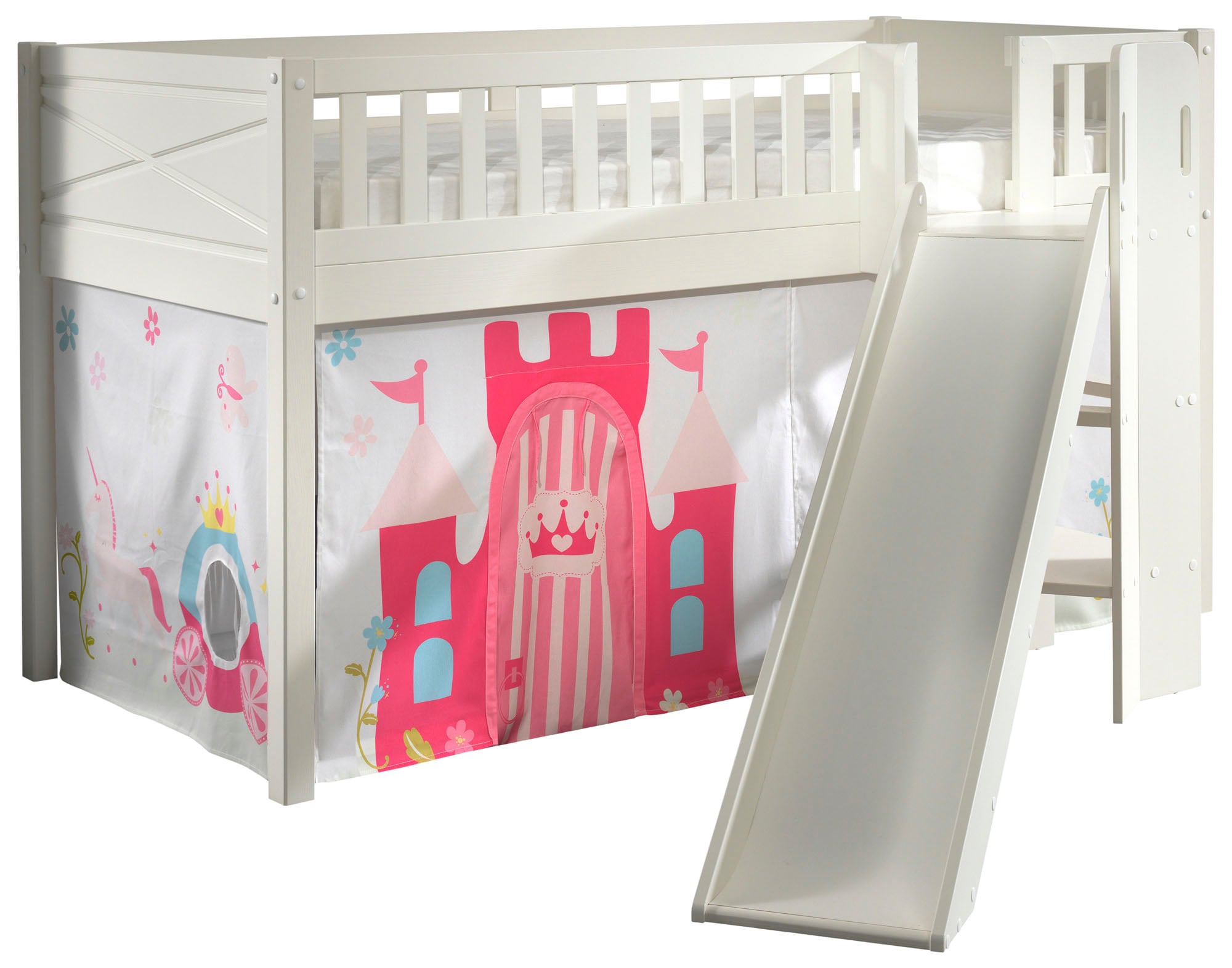 Vipack Hochbett »Scott« Made in Europe,  m. Rutsch-/Leiterturm, LF 90x200 cm, Vorhang, Tunnel, 4 Designs