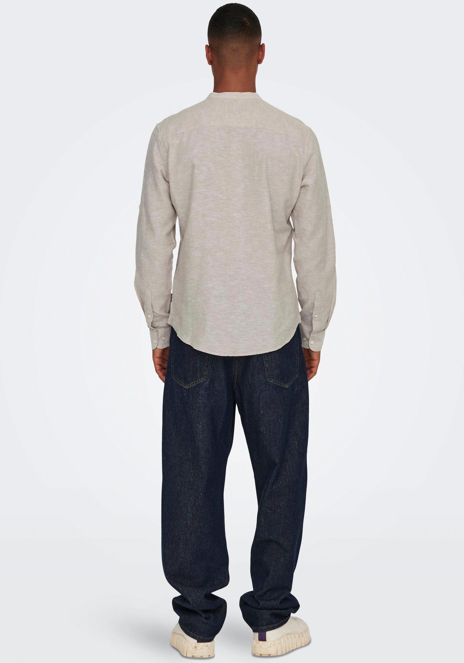 ONLY & SONS Langarmhemd »ONSCAIDEN LS HALFPLACKT LINEN SHIRT«