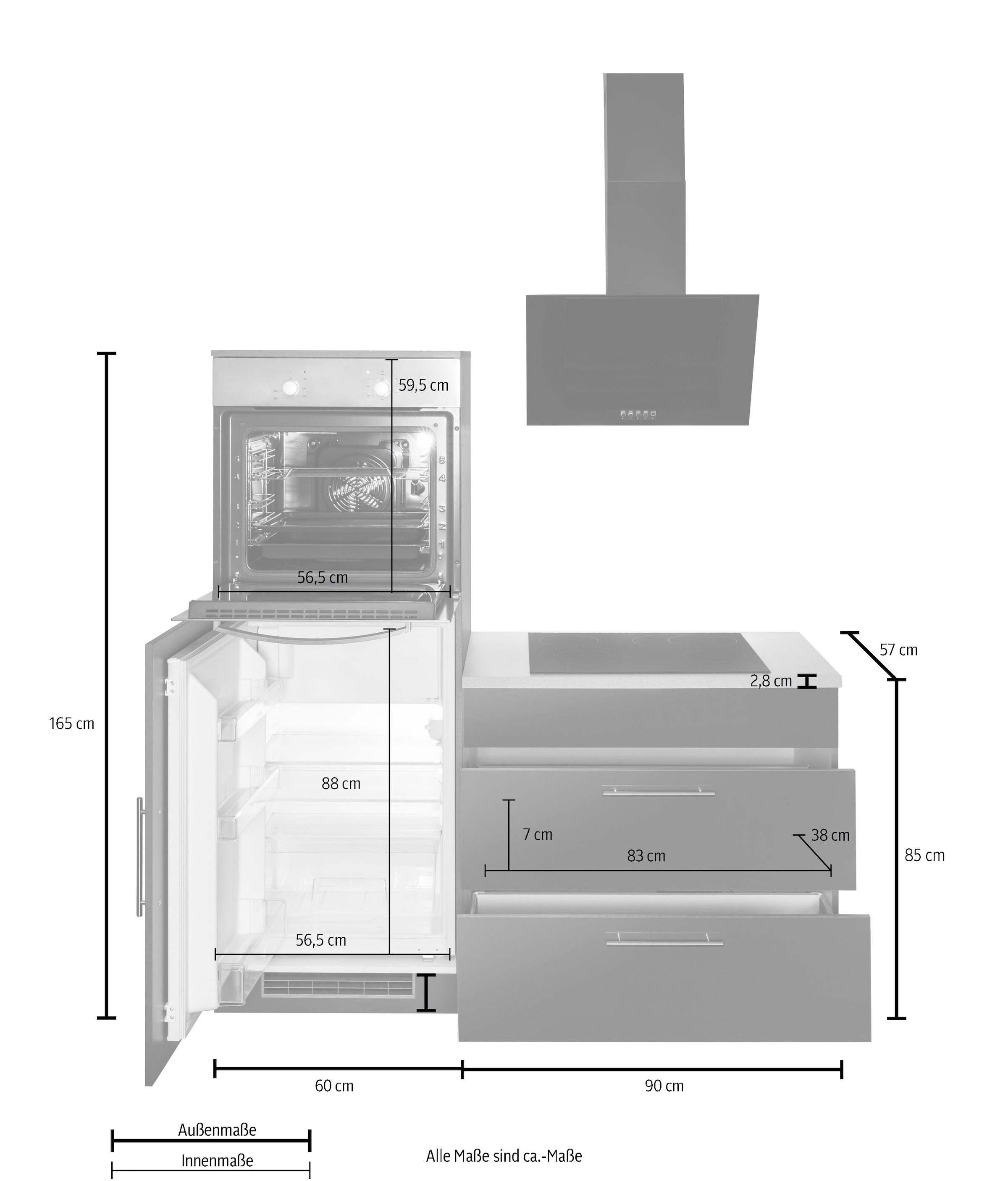 wiho Küchen Winkelküche »Cali«, ohne E-Geräte, Stellbreite 210 x 220 cm