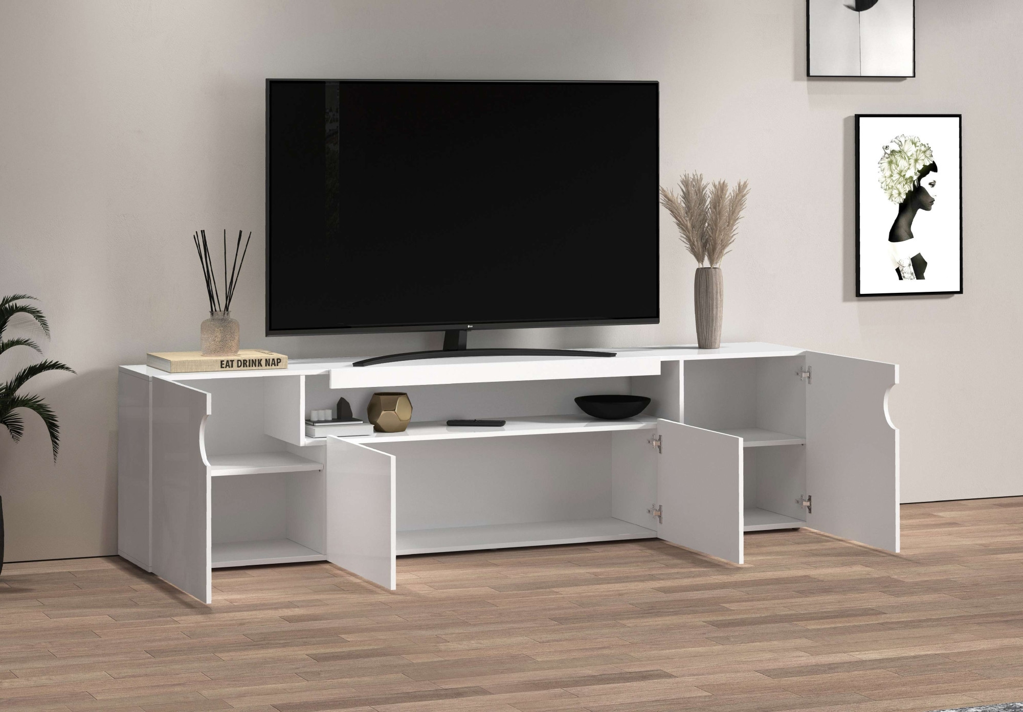 GOODproduct Table basse »REAL,Lowboard,TV-Kommode,TV-Möbel,TV-Bank« 1 cuis tlg. Avec 4 portes, dont 2 arrondies formant une niche ovale ouverte