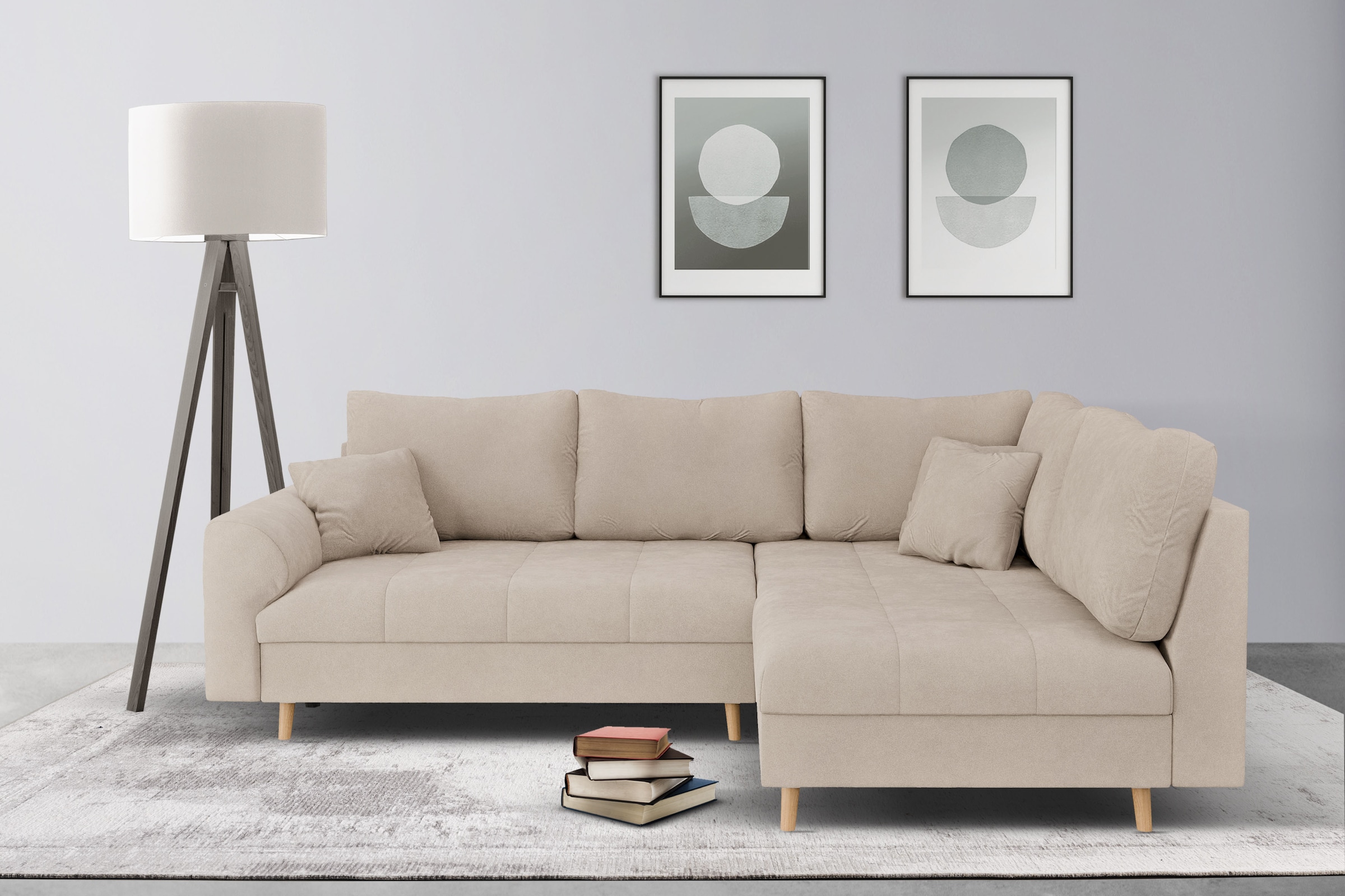 Home affaire Ecksofa »CHARRE L-Form mit Ottomane, Masse B/T/H: 231/161/81 cm« feine Steppung, lose Rücken- und Zierkissen, auch in Cord und Bouclé