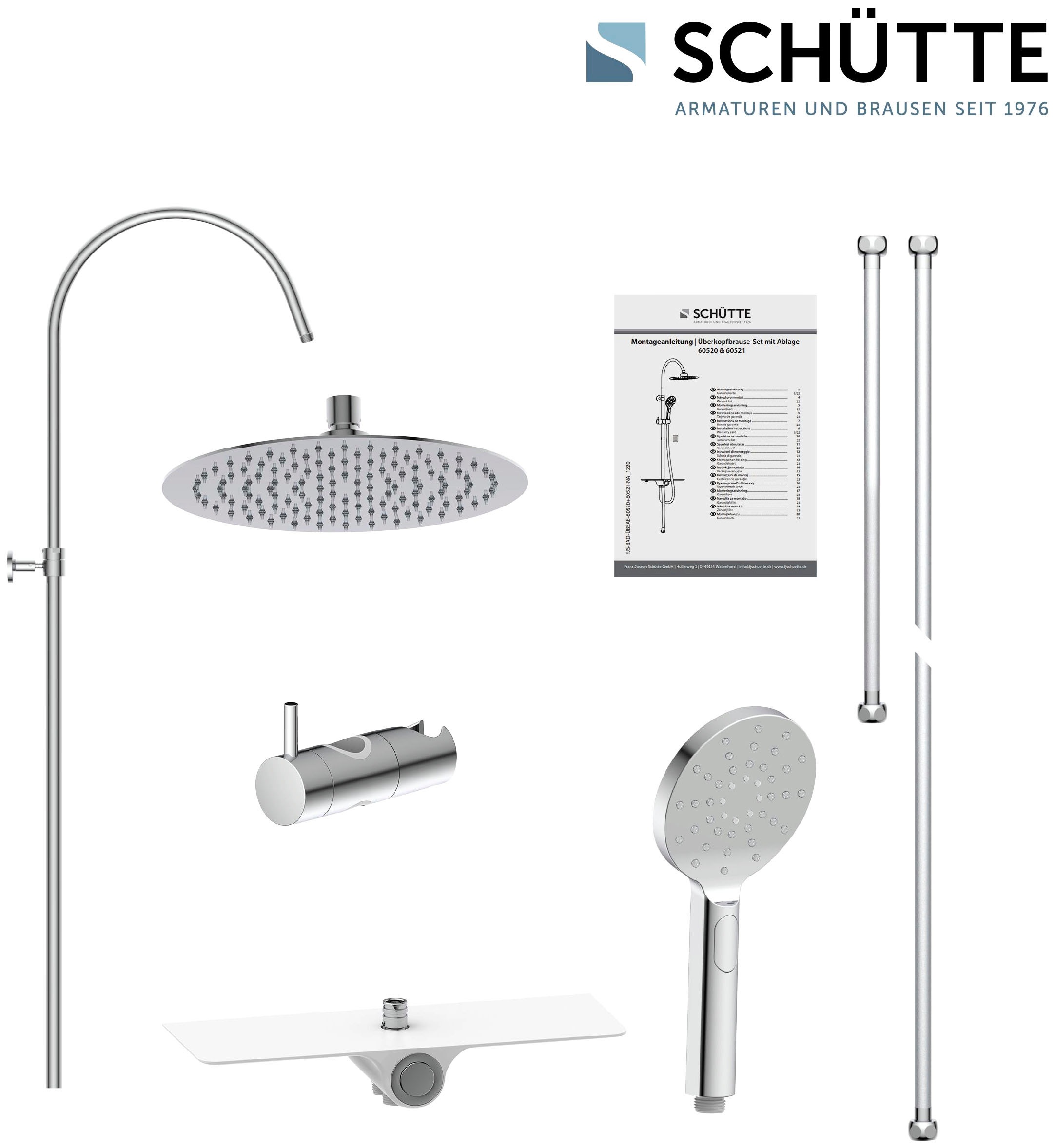 Schütte Brausegarnitur »Aquastar«, Regendusche, Edelstahl, mit Ablage, Handbrause mit 3 Funktionen