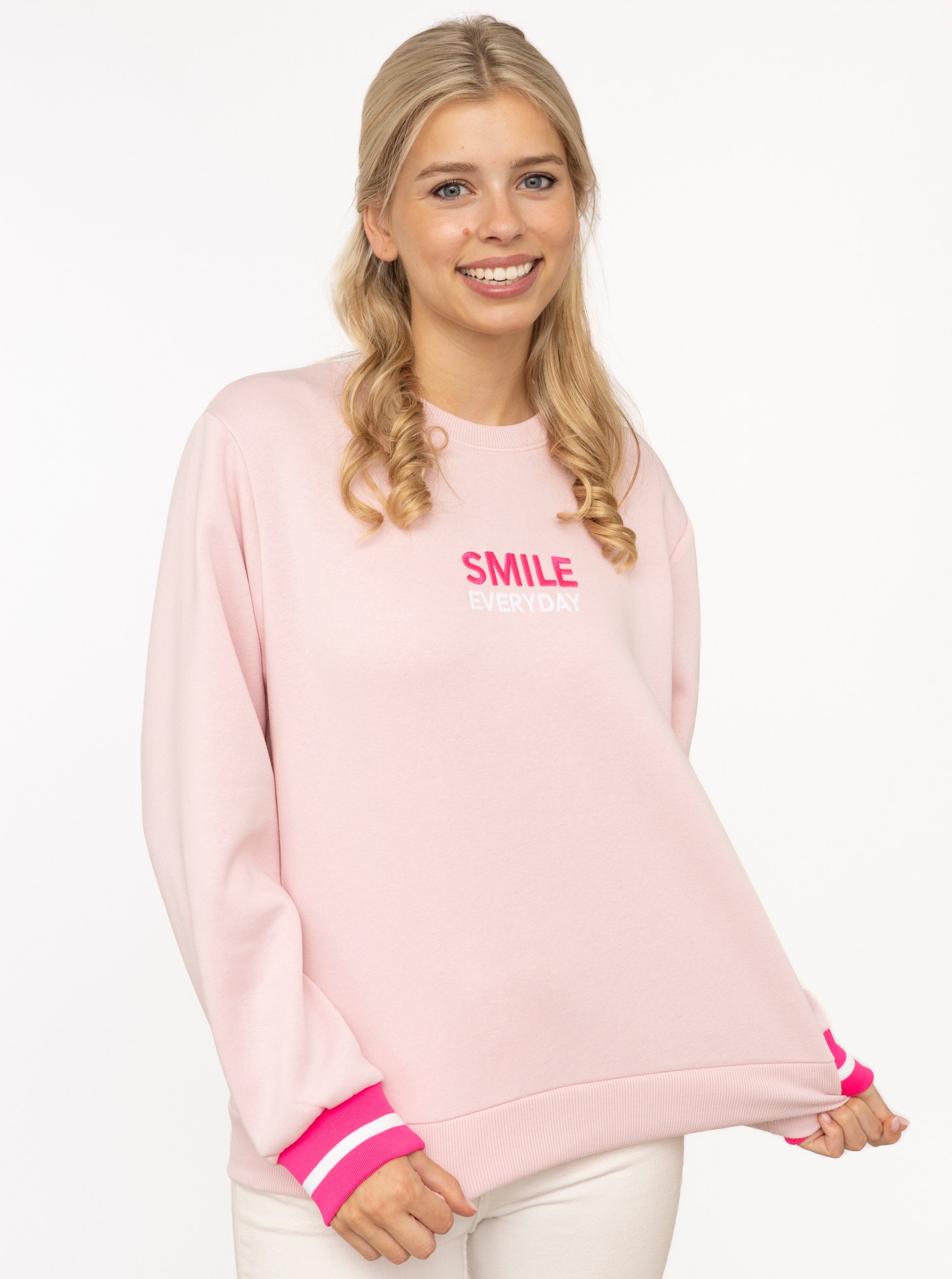 Image of Zwillingsherz Sweatshirt ""SMILE"", Mini Me Style, gestreifte Bündchen, Smile Print vorne und am Rücken