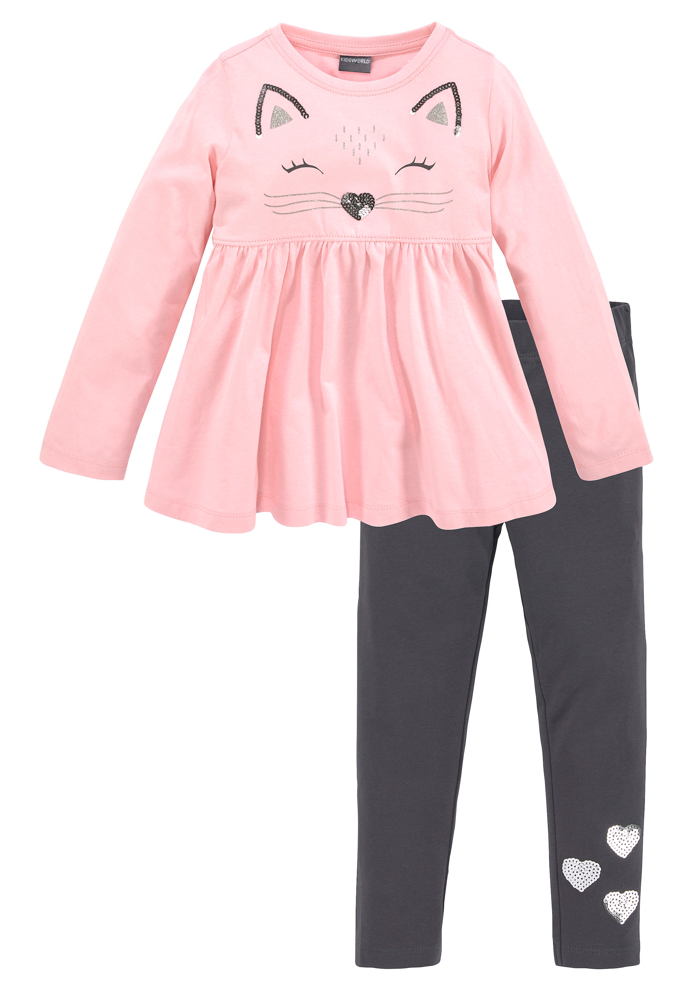 Image of KIDSWORLD Langarmshirt & Leggings "2tlg. Set Shirt + Leggings mit schöner Paillettenapplikation" Set, 2, 2 Süsses Outfit für kleine Mädchen