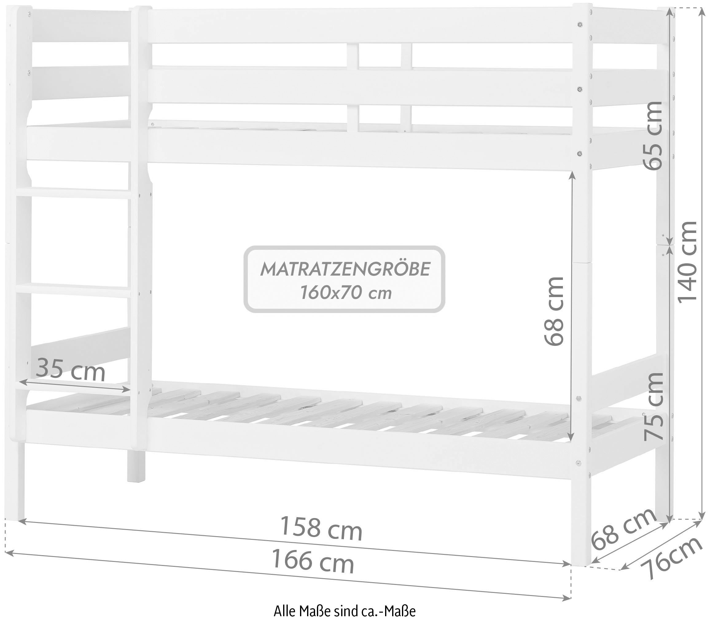 Hoppekids Etagenbett »ECO Comfort Kinderbett 90x200 oder 70x160 aus Massivholz in 4 Farben«, TÜV, FSC und Nordisches Umweltzeichen – wahlweise mit Matratzen