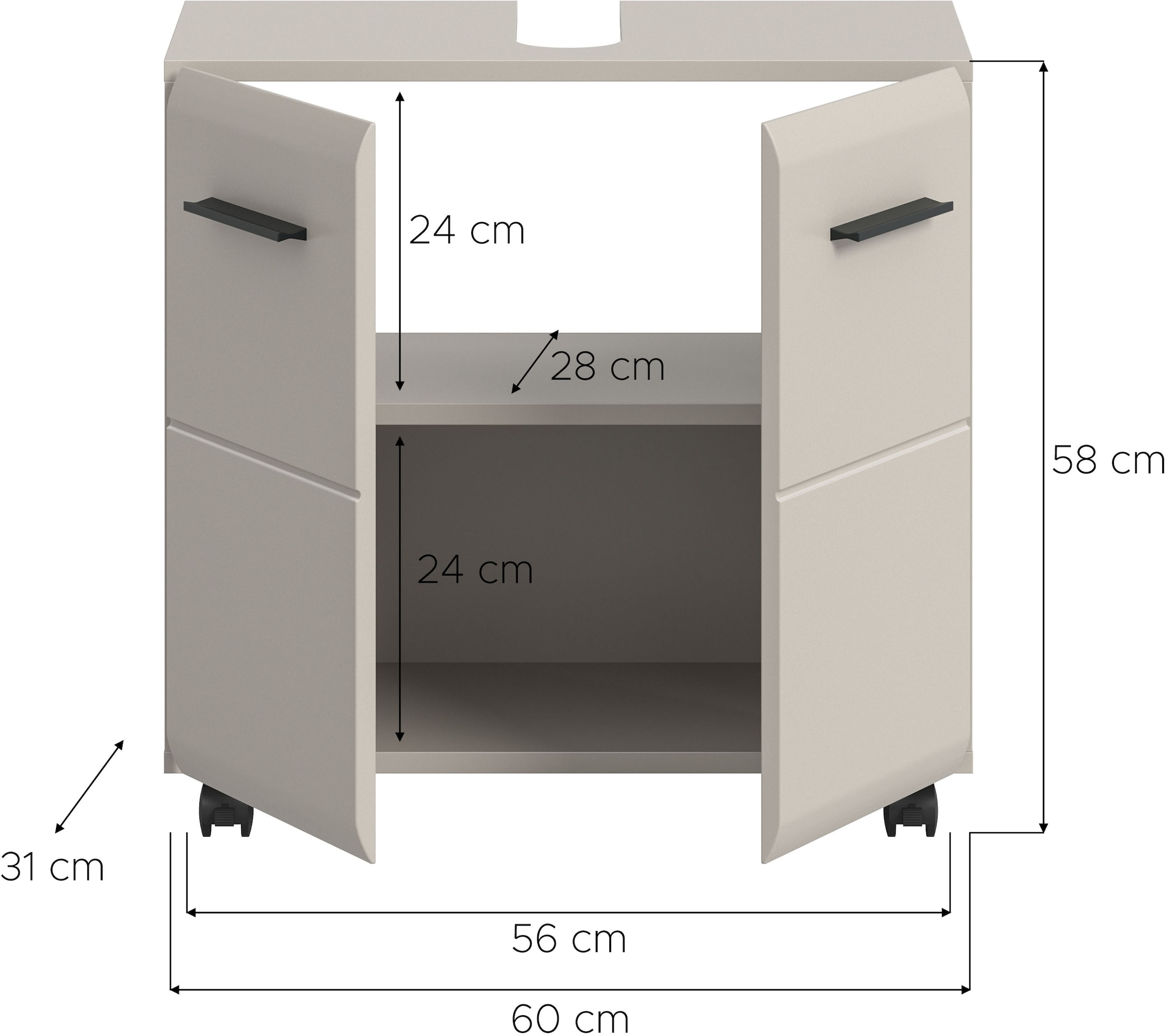welltime Armoire sous lavabo »FLORENZ, Waschbeckenunterschrank mit Rollen, hochwertige MDF-Front« 1 cuis tlg. Waschbeckenunterschrank, WBU, Unterschrank, Bad, Badezimmer