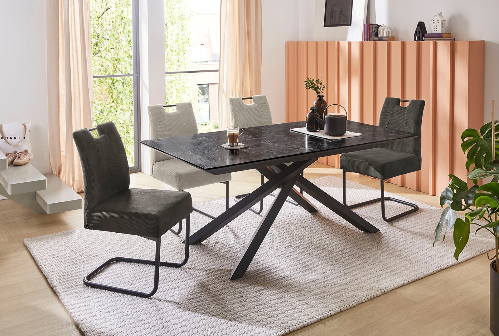 Jockenhöfer Gruppe Table de salle à manger »Silas« in 180x90 cm, Tischplatte in anthrazitfarbender Marmoroptik