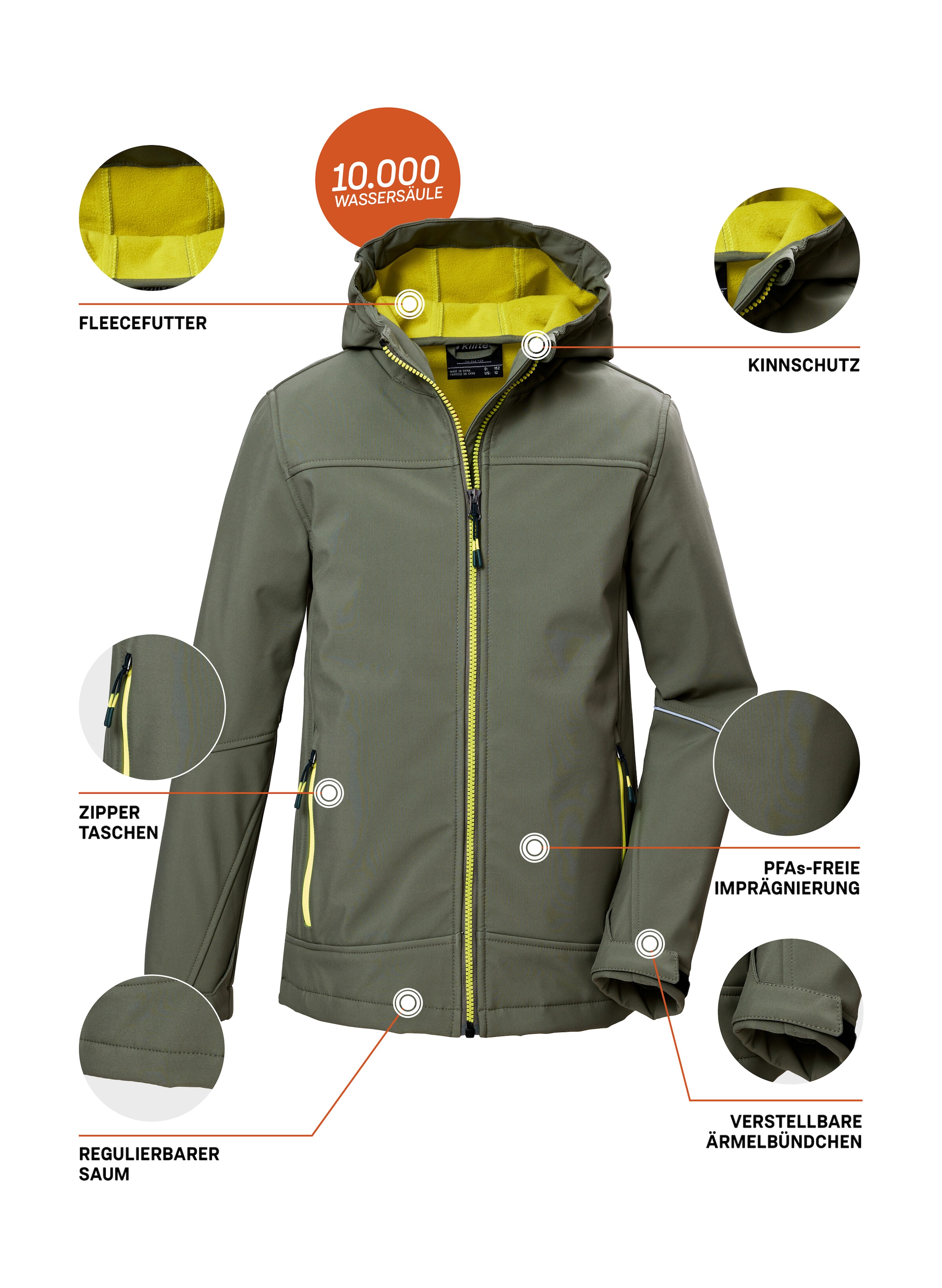 Killtec Veste softshell »KOW 366 BYS SFTSHLL JCKT« veste softshell déperlante avec polaire, capuche et réflecteurs