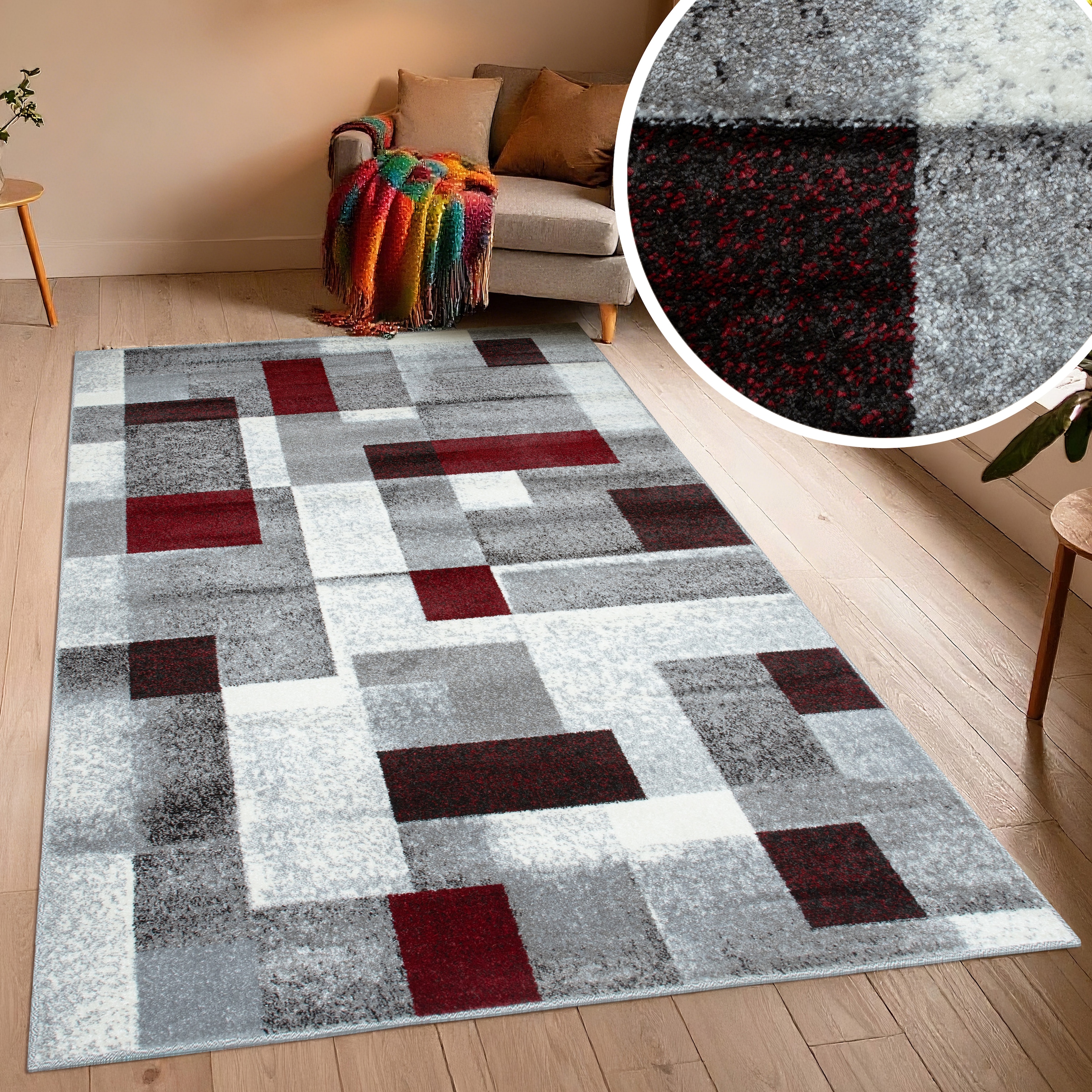 GOODproduct Tapis »Corine« Rectangulaire 9 mm Höhe Avec poil particulièrement doux, poil ras, design moderne à carreaux,
