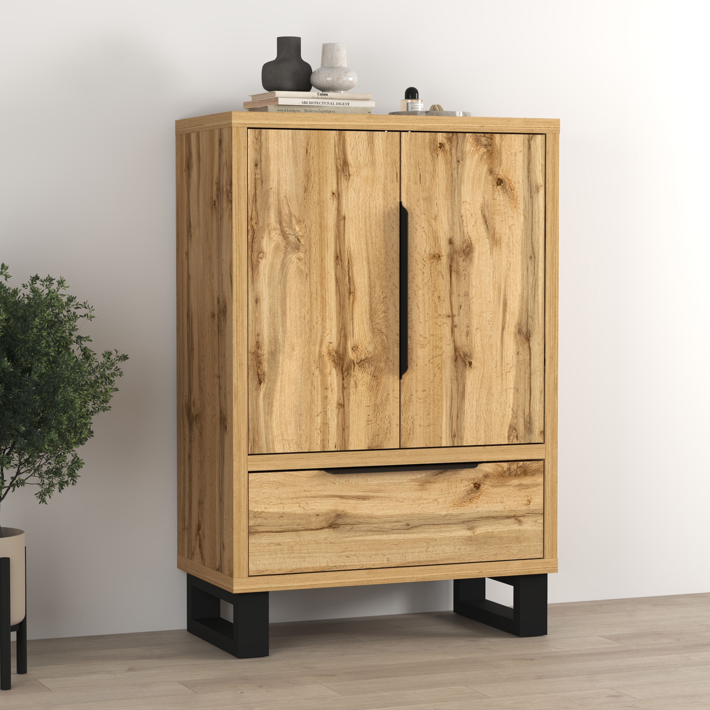 Image of Home affaire Drehtürenschrank "Bronne,Breite 89,5 cm, Mehrzweckschrank, Universalschrank, Garderobe" Kleiderschrank, 1 Schublade, Metallgriffe, Garderobe