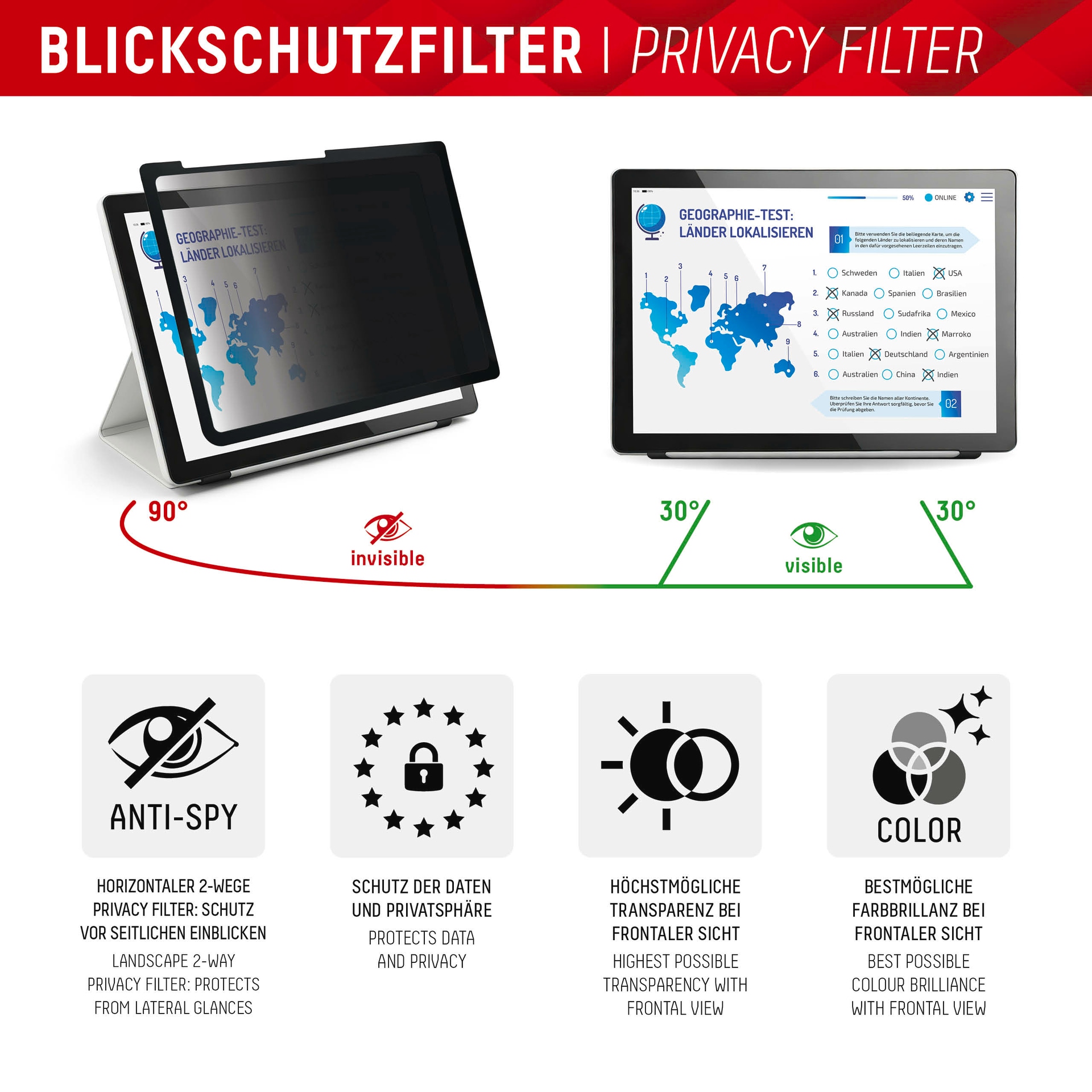 Displex Displayschutzfolie »Tablet Privacy Safe«, für Apple iPad 10,9" (10. Gen., 2022)-Apple iPad 11" (2025)-Apple iPad Air 11" (2024/2025), Blickschutzfolie, Schutzfolie, Bildschirmschutz, kratz- & stossfest