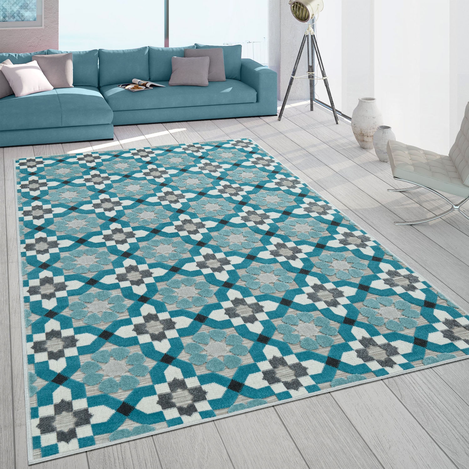 Paco Home Teppich »Charleroi 492«, rechteckig, 3 mm Höhe, 3D-Design, Motiv Blüten, In- und Outdoor geeignet