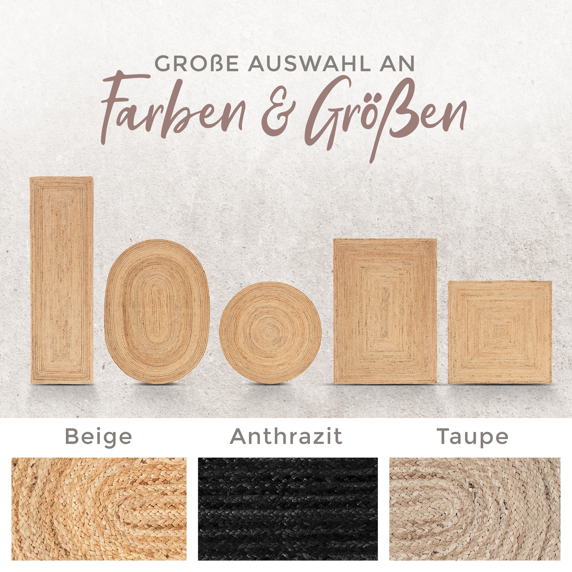 carpetfine Teppich »Nele Juteteppich Naturfaser«, rund, 6 mm Höhe, geflochtener Wendeteppich aus 100%Jute, in rund und oval, viele Grössen