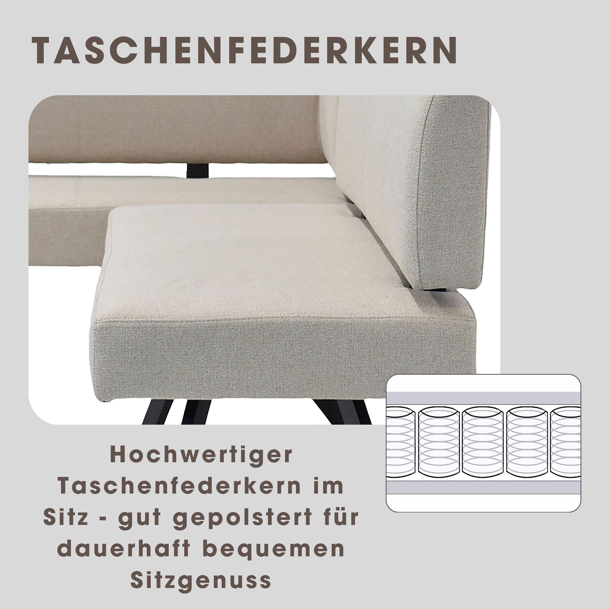 byLIVING Banc d'angle »TORONTO« Tissu tissé, jusqu’à 160 kg, ressorts ensachés, piètement 4 pieds, 3 places assises