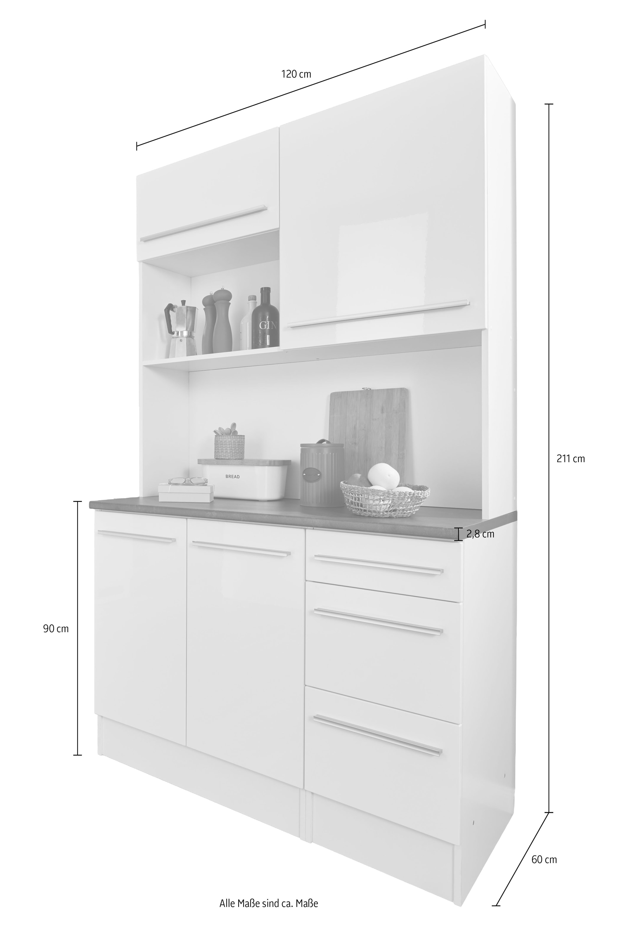 BASIC by Balculina Buffet »Jazz« 1 cuis tlg. Largeur 120cm, portes, tiroirs, compartiment ouvert