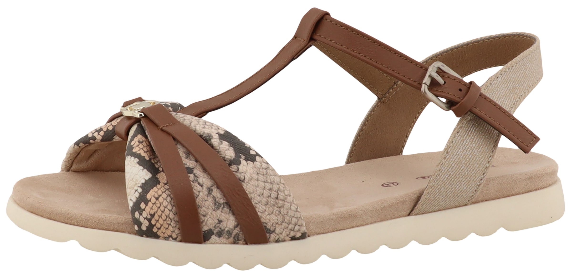 Image of TOM TAILOR Riemchensandale "Mandy" Platau, Sandalette, Sommerschuh mit Kontrastbesatz in Snake-Optik