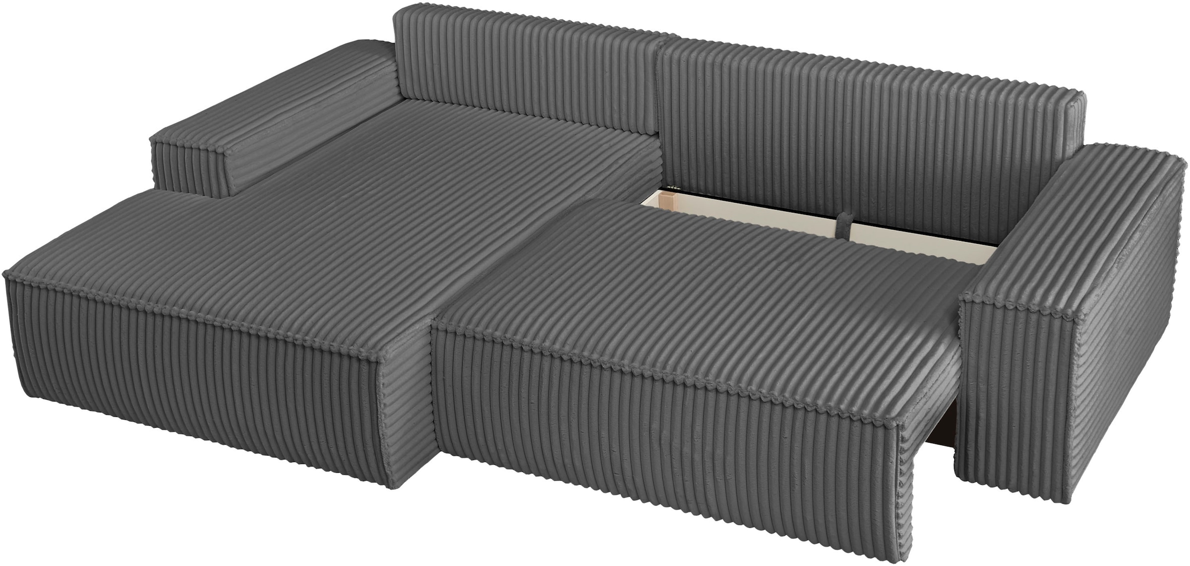 andas Ecksofa »Finnley Schlafsofa 267 cm in Bouclé, Struktur fein u. Cord, L-Form,«, Schlaffunktion m. Bettkasten (136/210 cm), Bouclé, Struktur und Cord