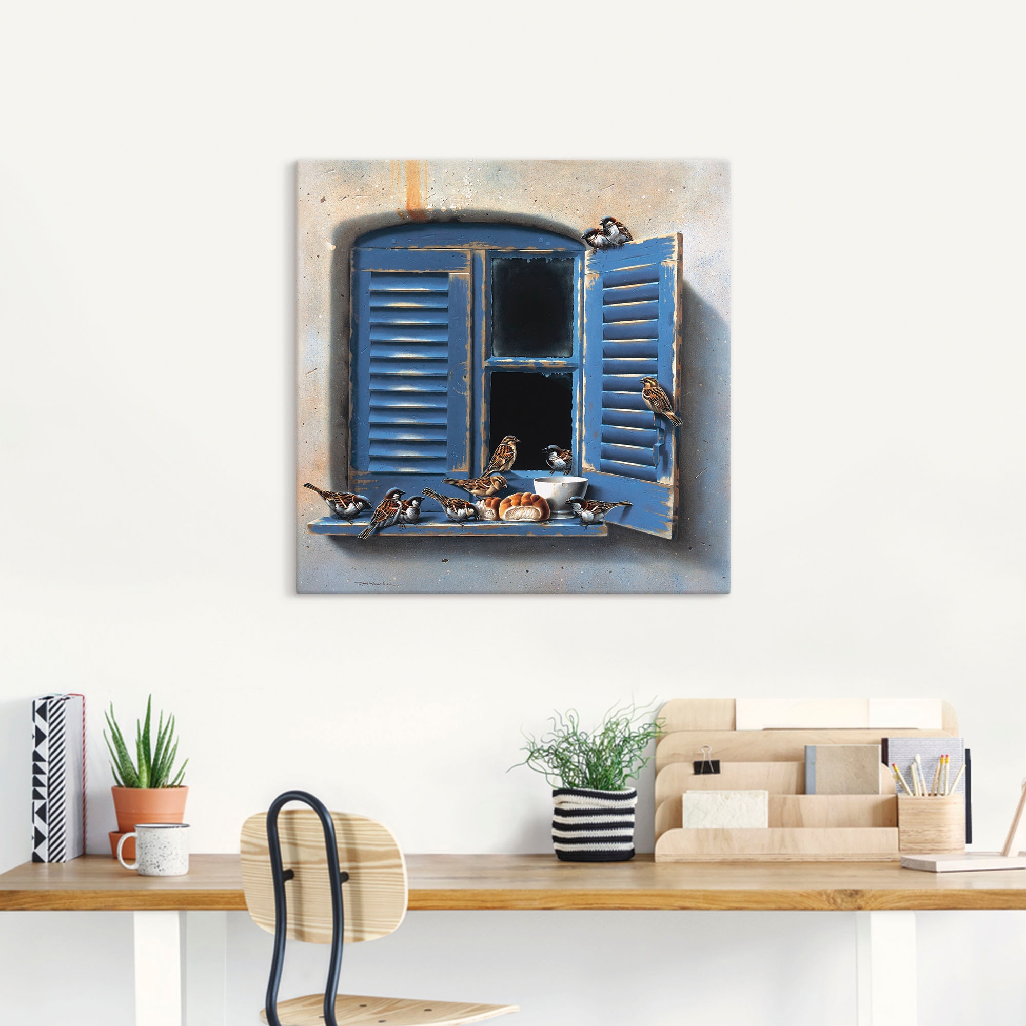 Artland Wandbild »Vogelbesuch II«, Fenster & Türen, (1 St.), als Leinwandbild, Poster in verschied. Grössen