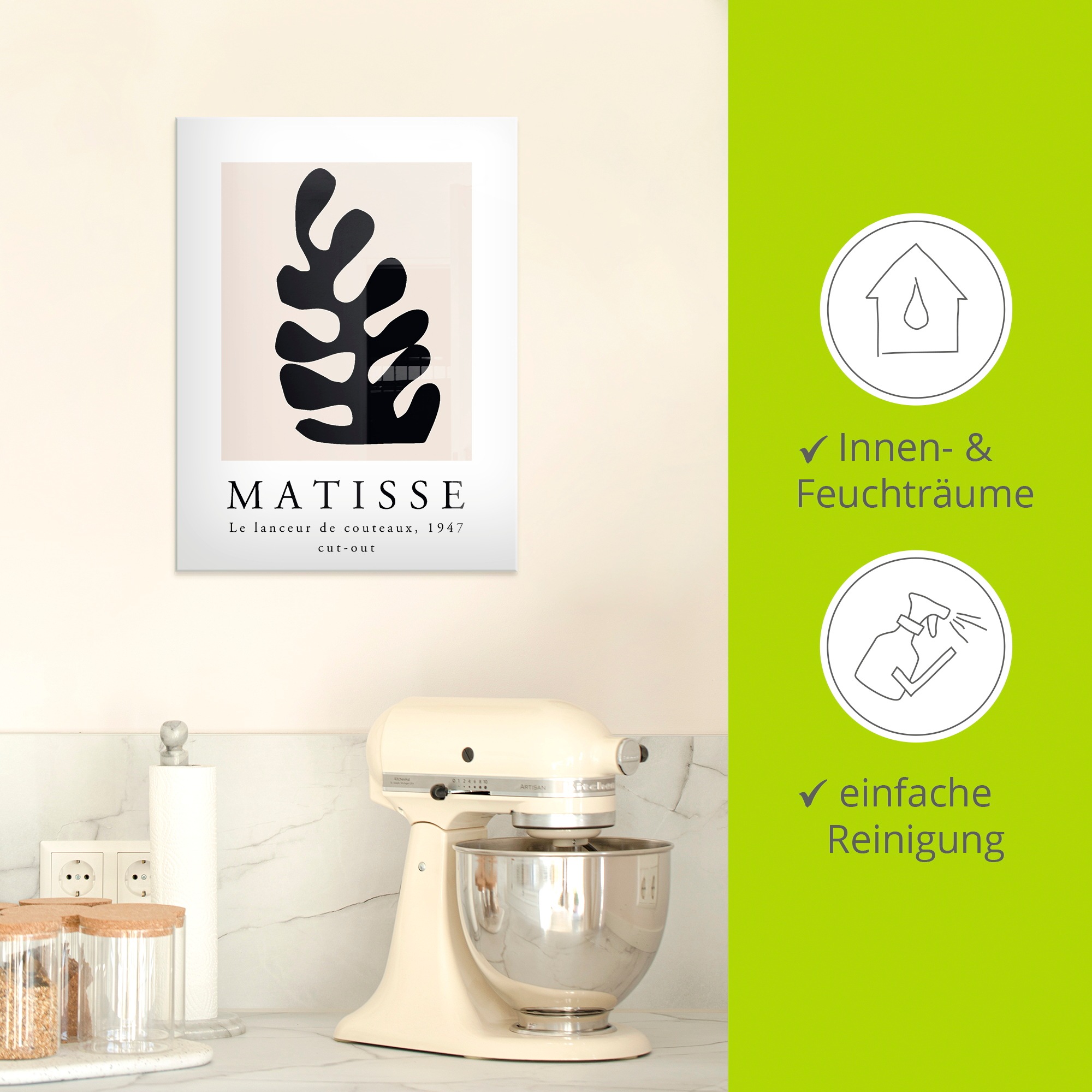Artland Glasbild »Matisse der Messerwerfer - schwarz« Muster 1 Stk. tlg. in verschiedenen Grössen