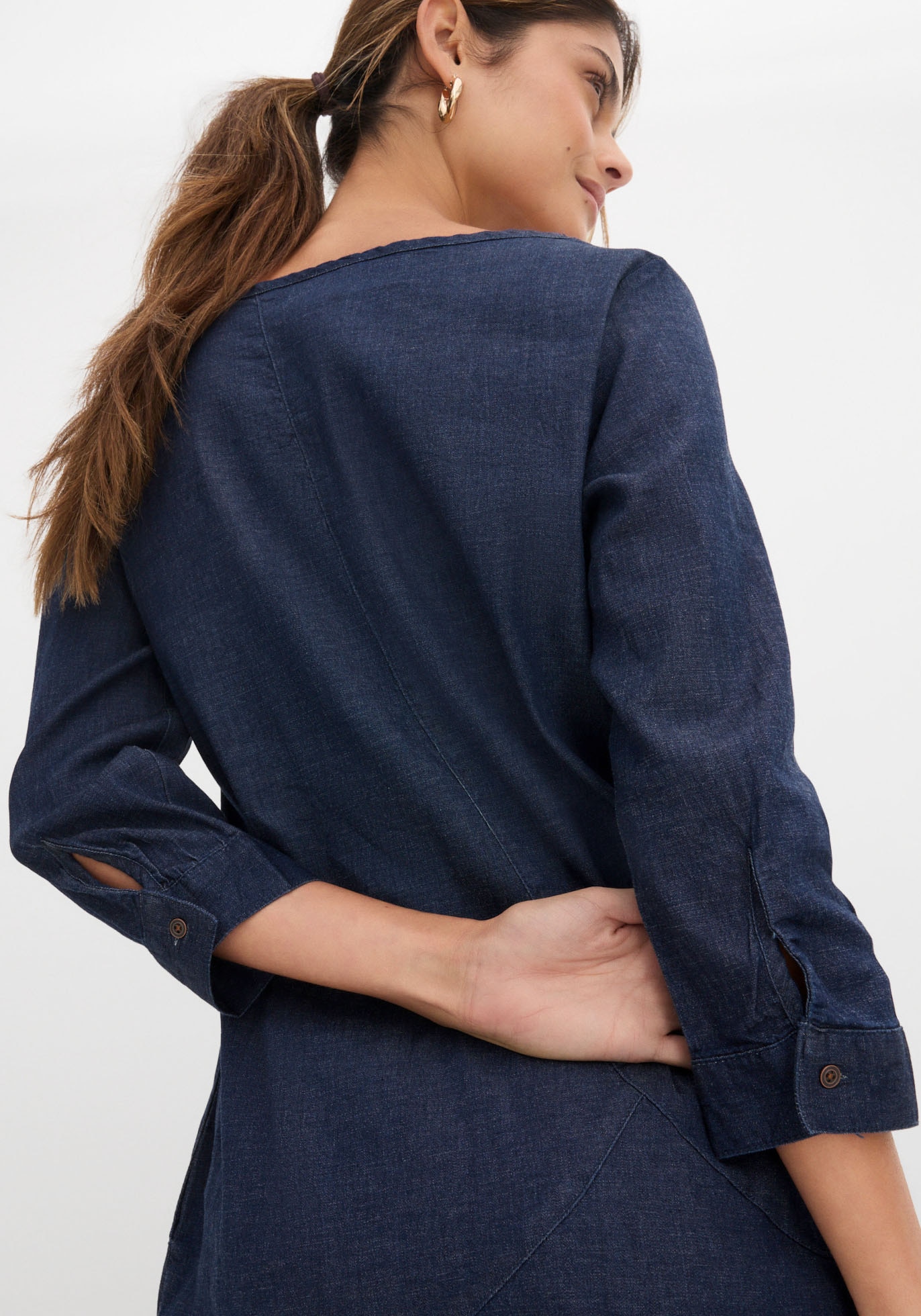 bonprix Robe en jean 1 tlg. für Frühling und Sommer, aus Baumwolle mit Elasthan, mit 3/4-Ärmeln