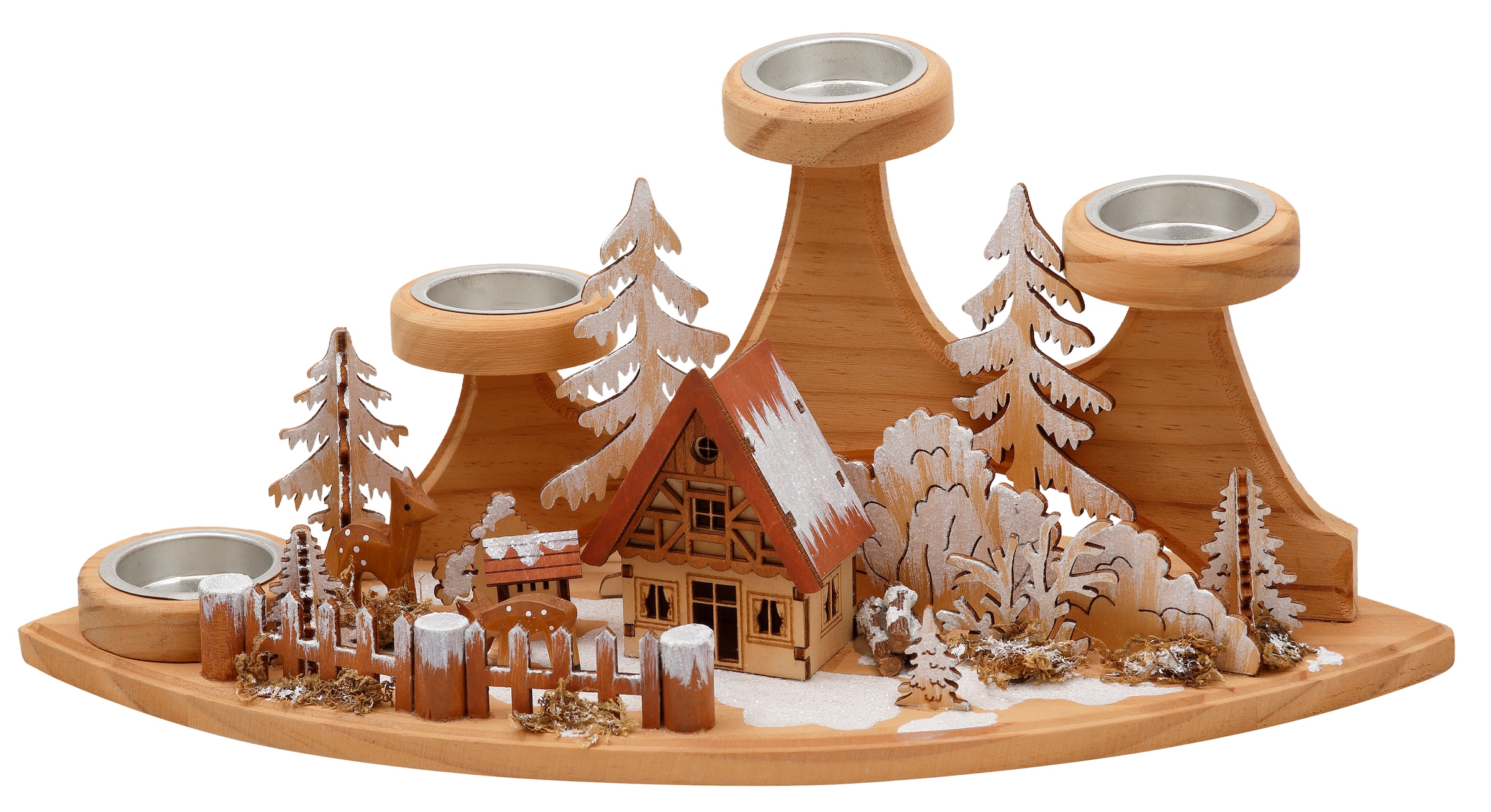 Home affaire Teelichthalter »Winterlandschaft, Weihnachtsdeko aus Holz«, (1  St.), Adventsleuchter für 4 Teelichter, Breite ca. 37 cm Trouver sur