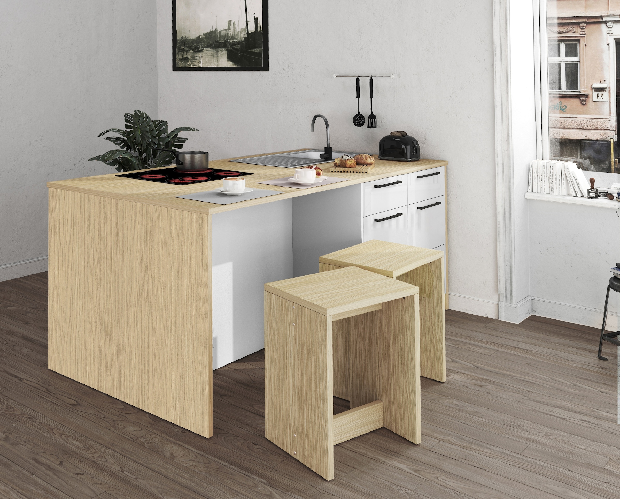 KOCHSTATION Ilot de cuisine »KS-Luna Breite 200 cm, Höhe 90 cm« Breite 200 cm, wahlweise mit Hanseatic-E-Geräten