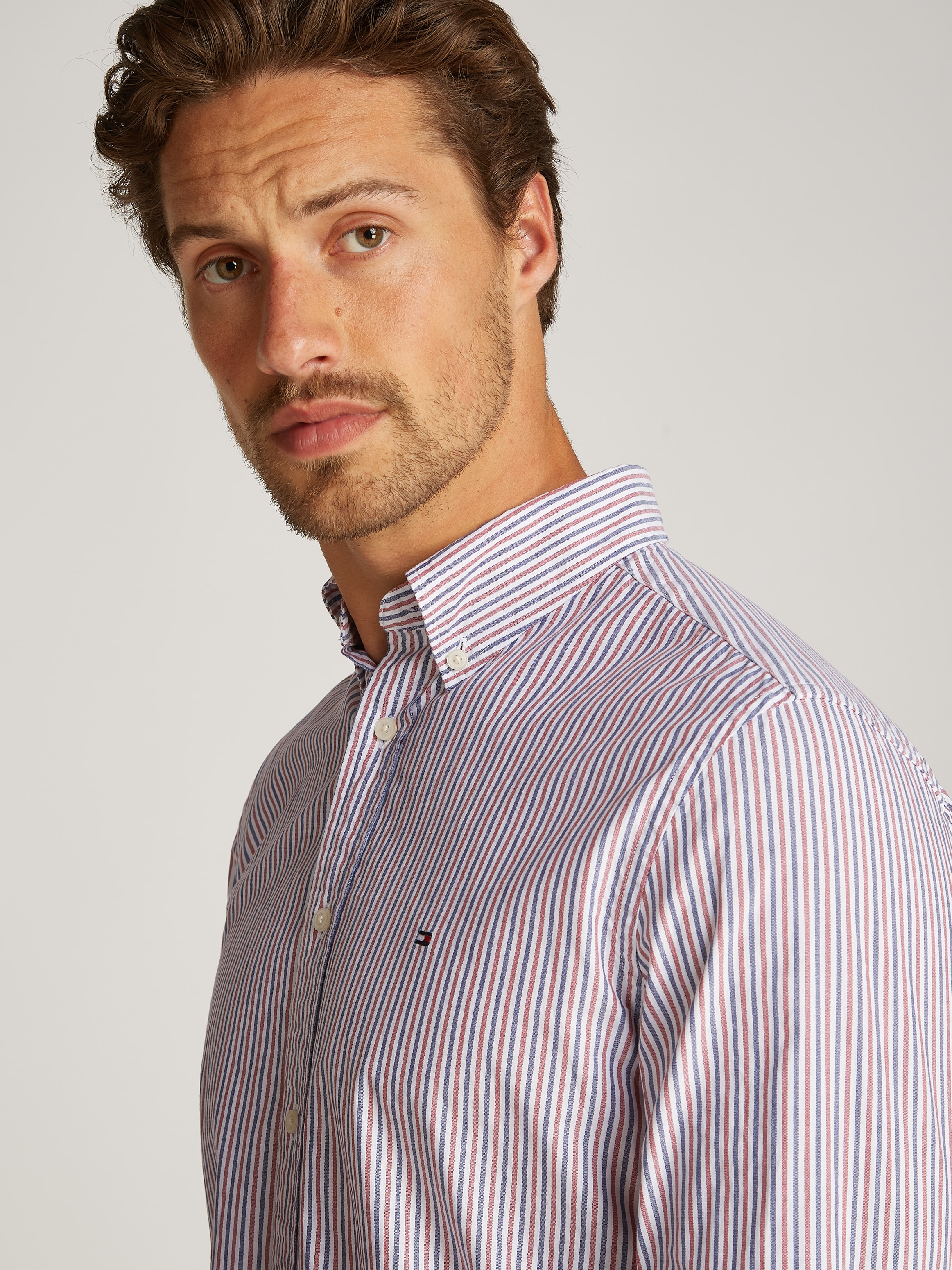 Tommy Hilfiger Langarmhemd »FLEX POPLIN CLASSIC STP Regular Fit SHIRT« mit Sreifenmuster