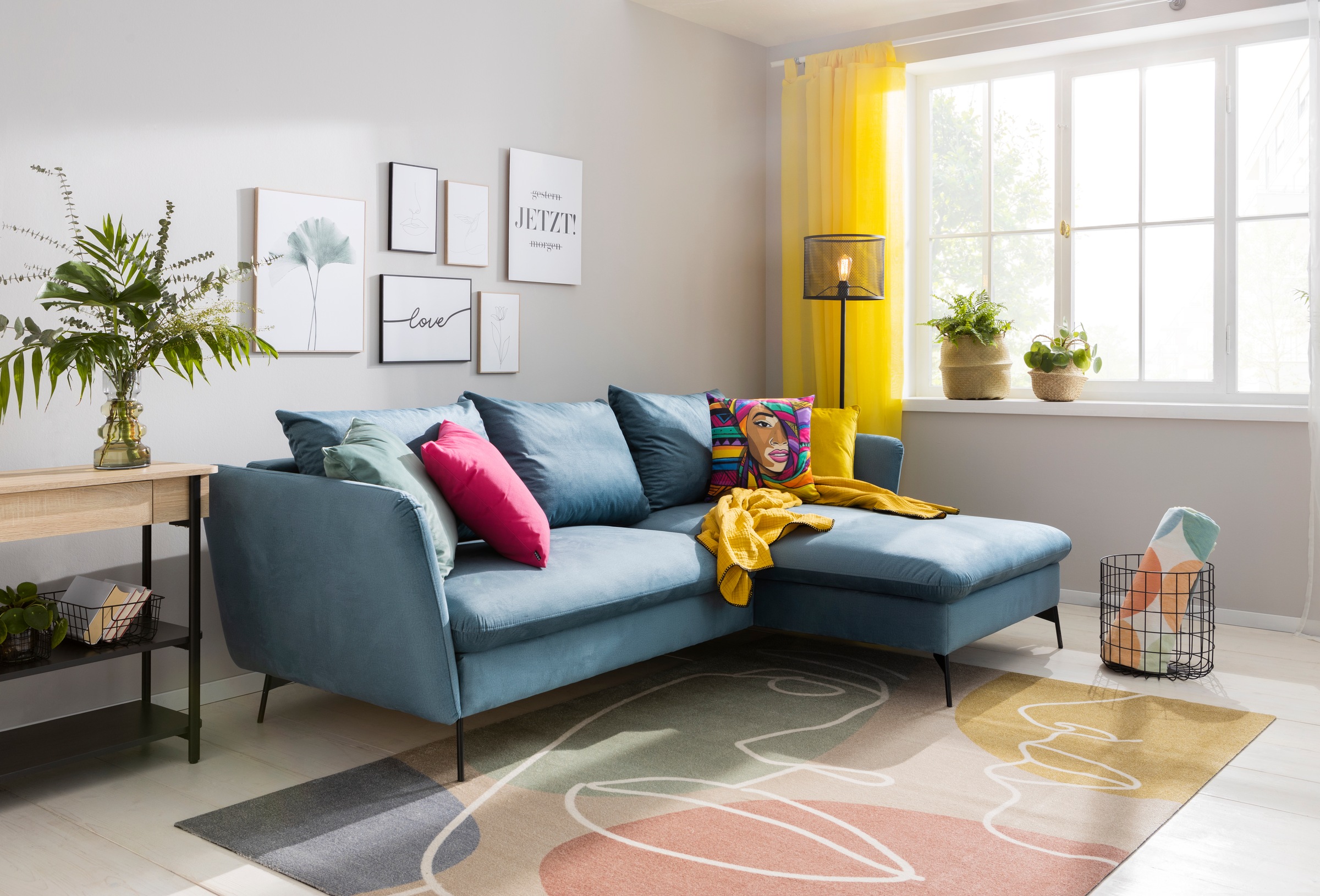 andas Ecksofa »LIVORNO,258 cm, L-Form,«, Schlaffunktion u. Bettkasten (139/224cm), Samt, Struktur, Webstoff
