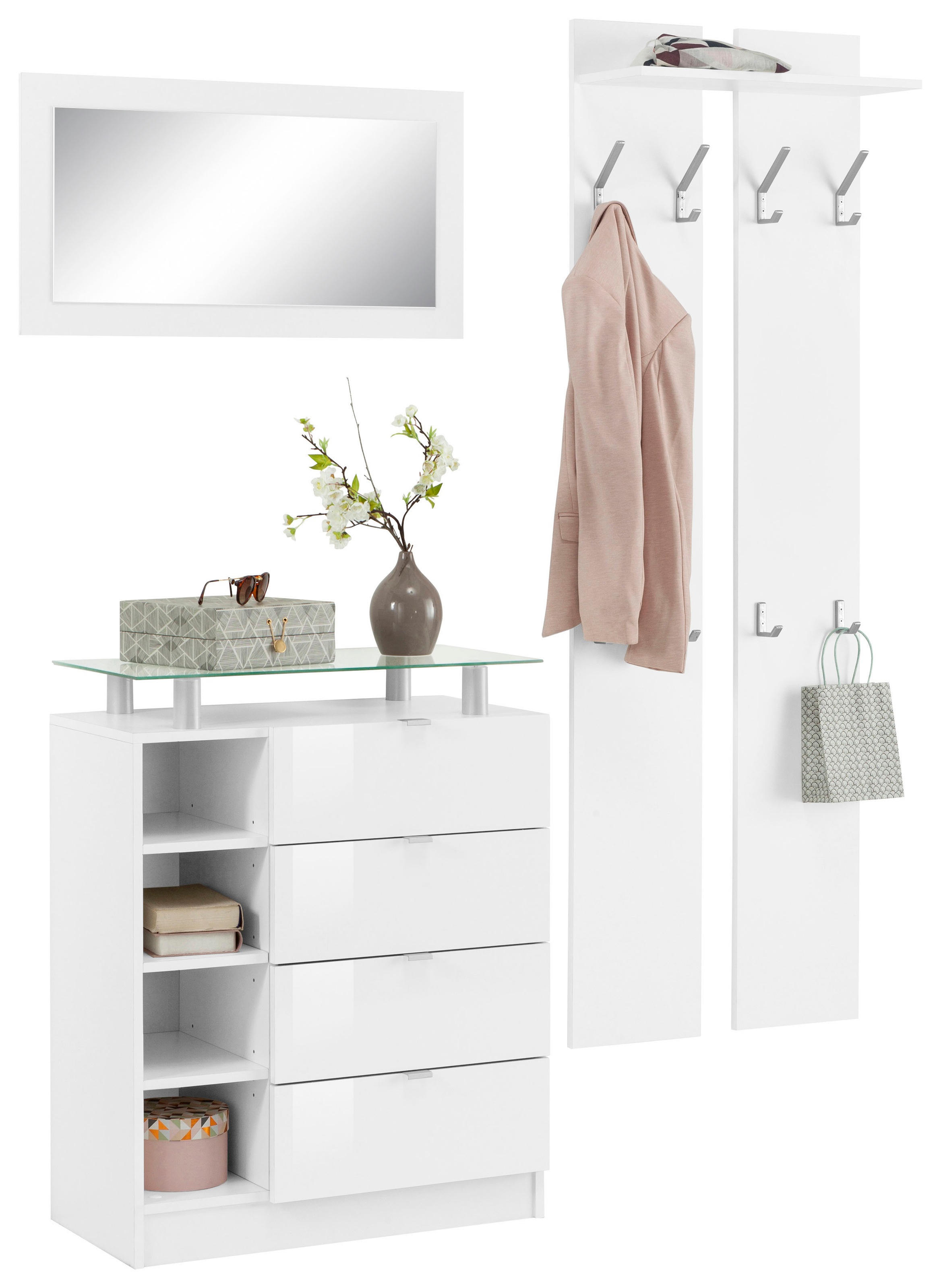 Image of borchardt Möbel Garderoben-Set »Dolly«, (Set, 3 St.), mit Metallgriffen und Hochglanzfronten bei Ackermann Versand Schweiz