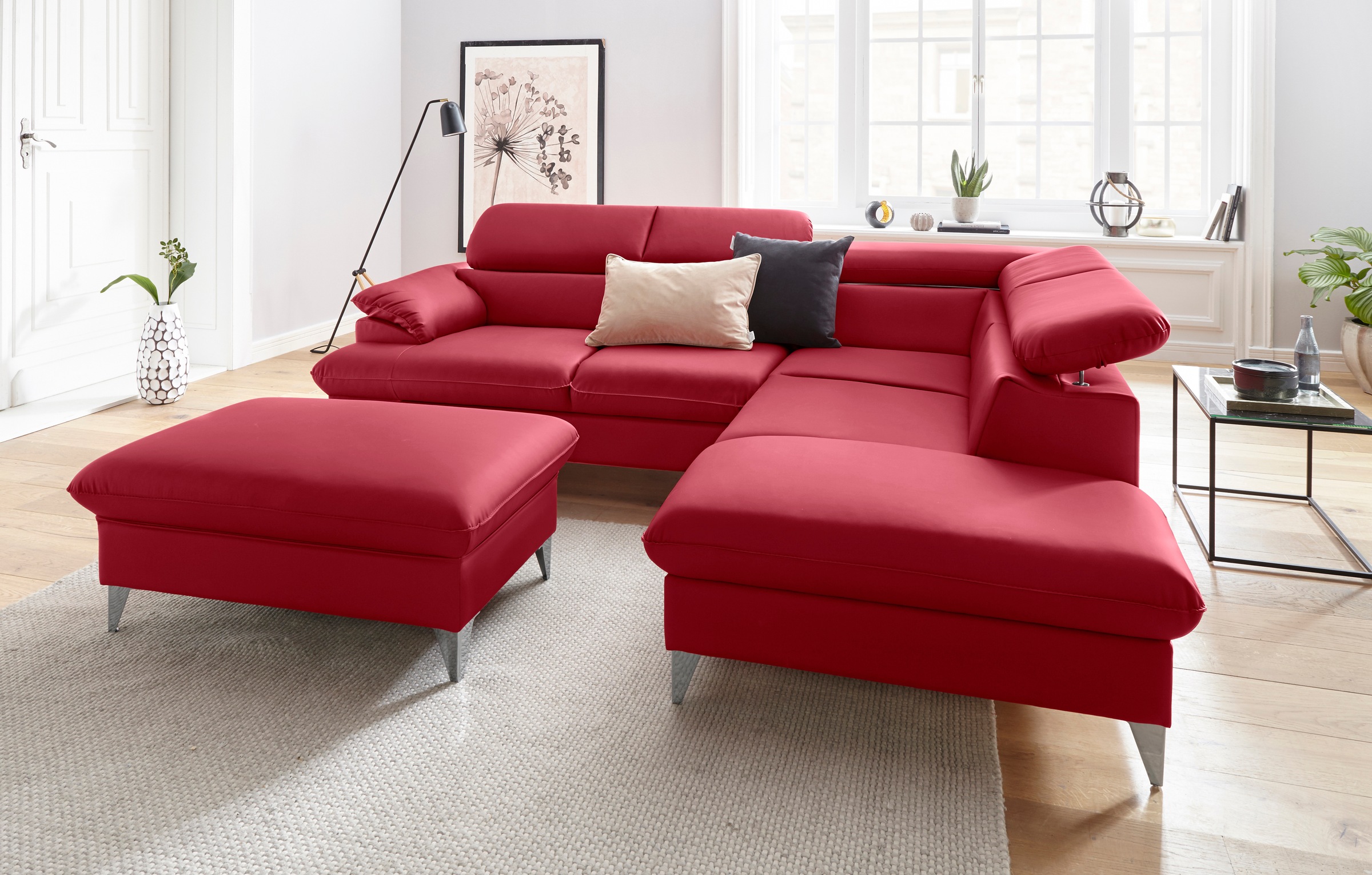 COTTA Polstergarnitur »Caluso L-Form«, (2 tlg.), Set bestehend aus: Ecksofa mit Kopfteilverstellung & Hocker