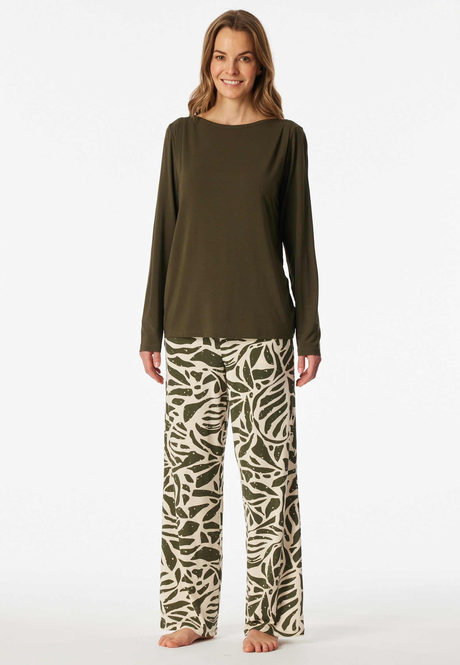 Schiesser Schlafanzug »Selected Premium« 2 mit U-Boot-Ausschnitt, langen Ärmeln