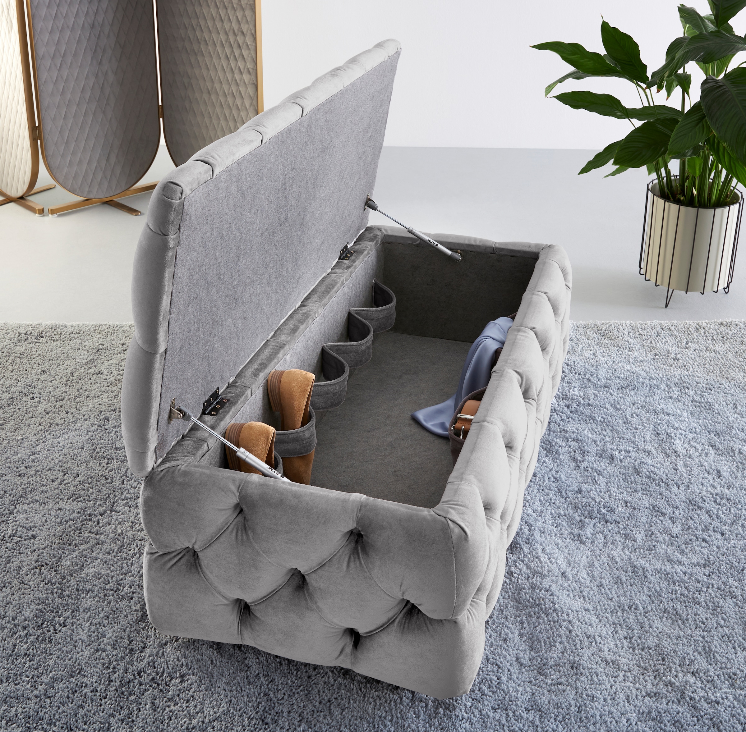 Home affaire Tabouret rembourré »KALINA, hochwertige Knopfheftung, B/T/H: 120/55/45 cm« mit Staufach und innenliegenden Laschen zur besseren Aufbewahrung
