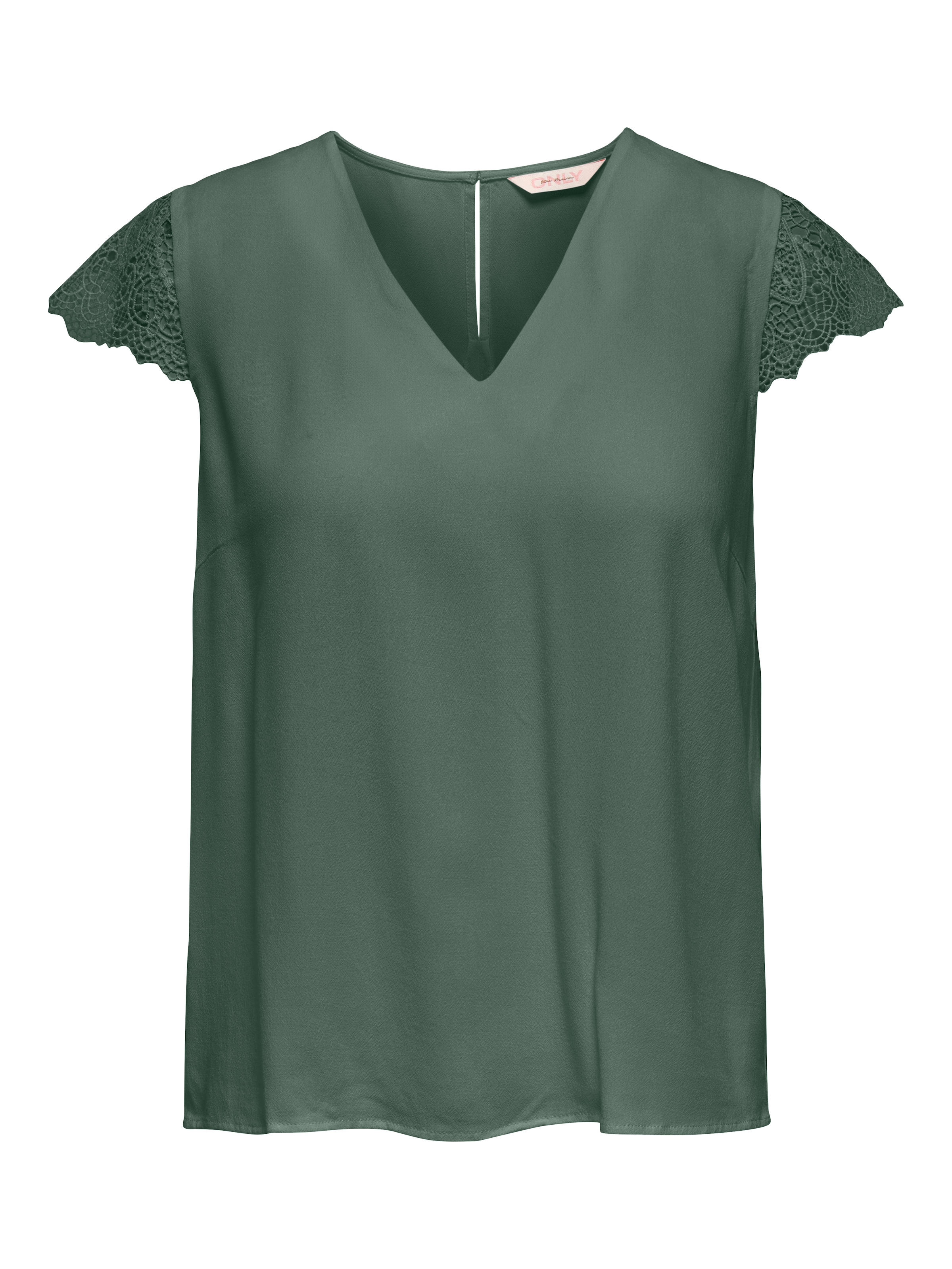 Image of ONLY Kurzarmbluse "ONLELVA-VIA S/S DETAIL TOP WVN CS FR" Viskose, Spitze